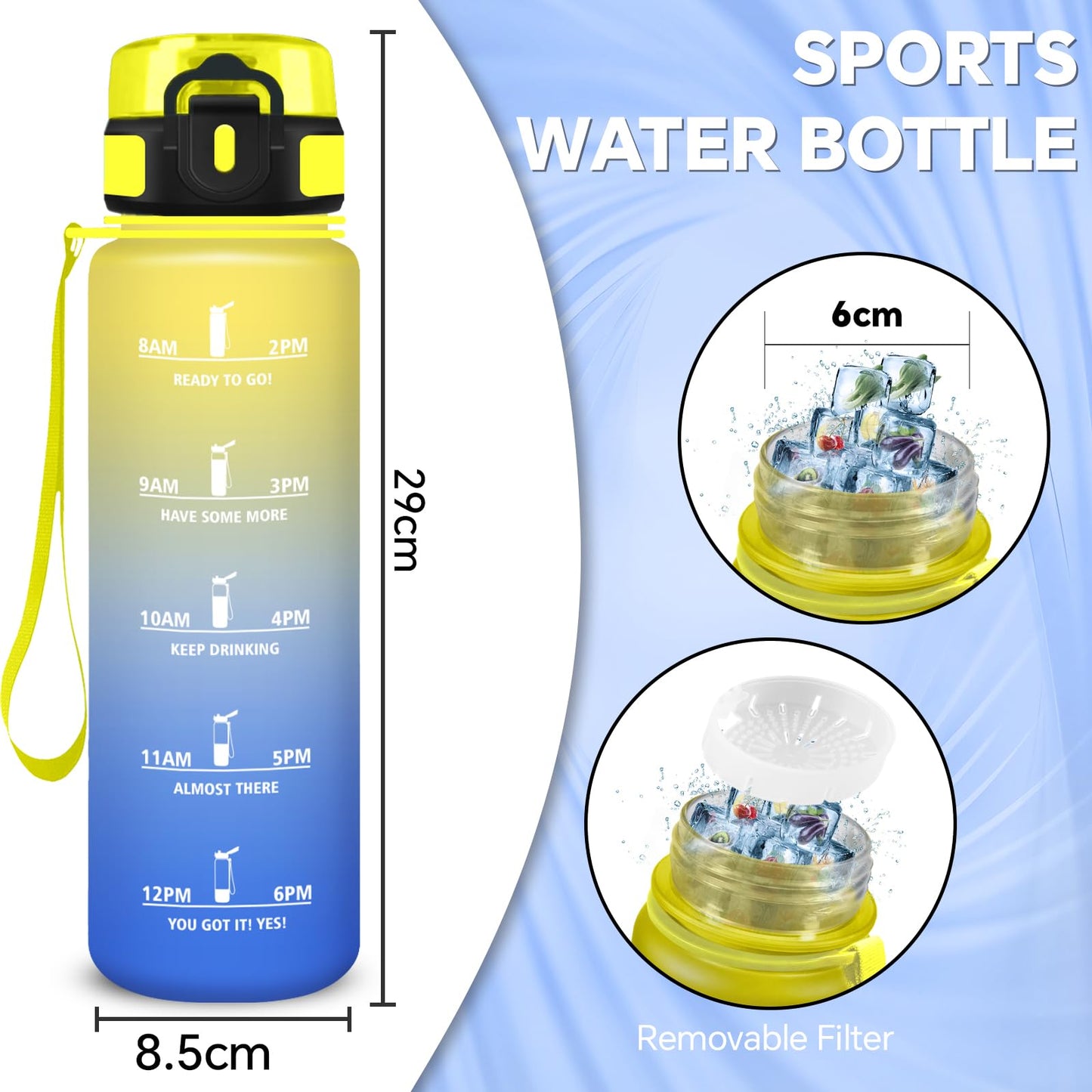 Borraccia, Borraccia 500ml, Borraccie Senza Perdite, Borraccie Motivazionale, Facile da Trasportare, Bottiglia Orari, Bottiglia Graduata, Facile da Pulire, per Sport, Fitness, Yoga, Scuola, Bambina