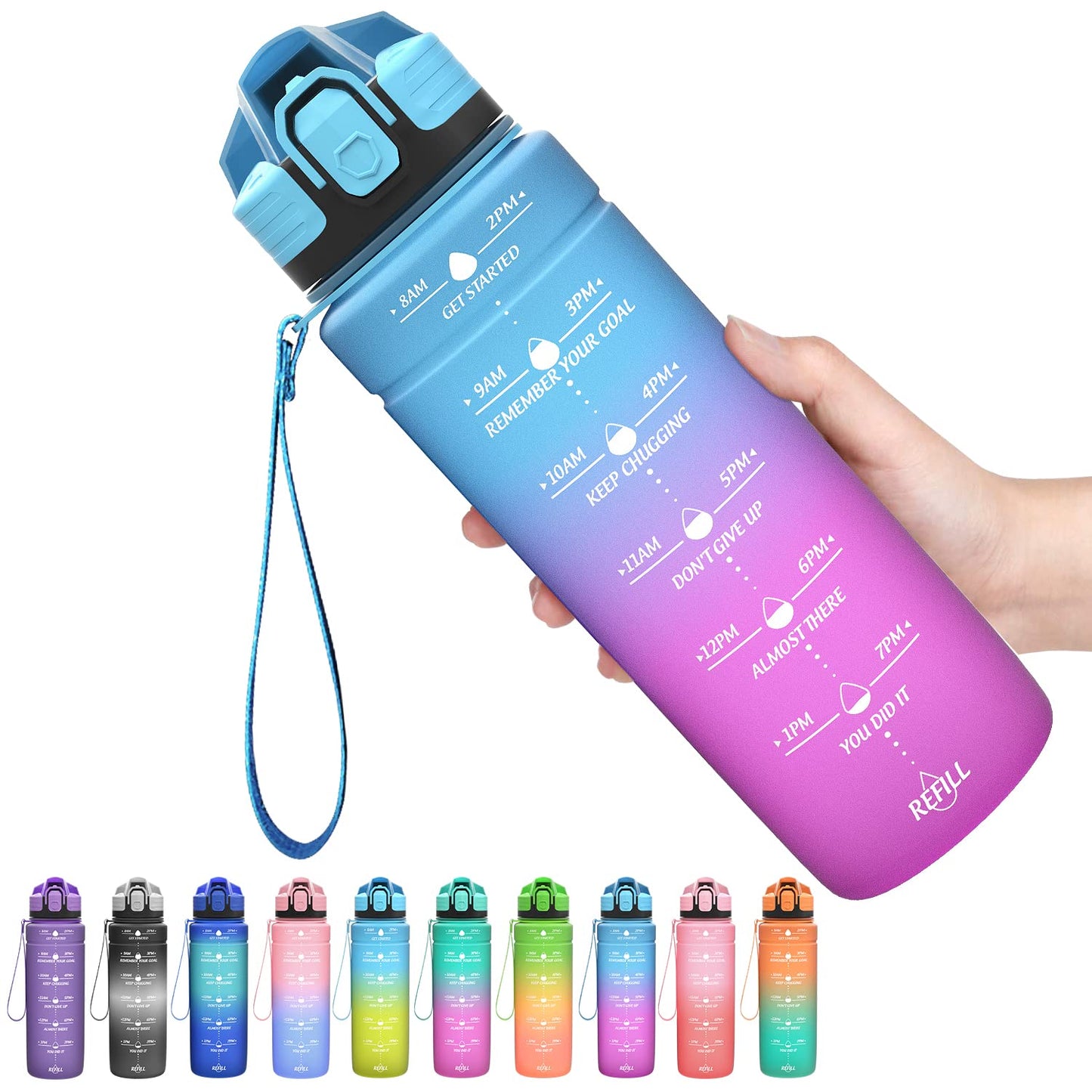 Motivazionale Borraccia 1l/1,5l,2l, Borraccia Bambini 500ml/700ml, Senza BPA Bottiglia con Filtro Frutta & Indicatore del Tempo per Sportiva, Scuola, Sport, Ciclismo