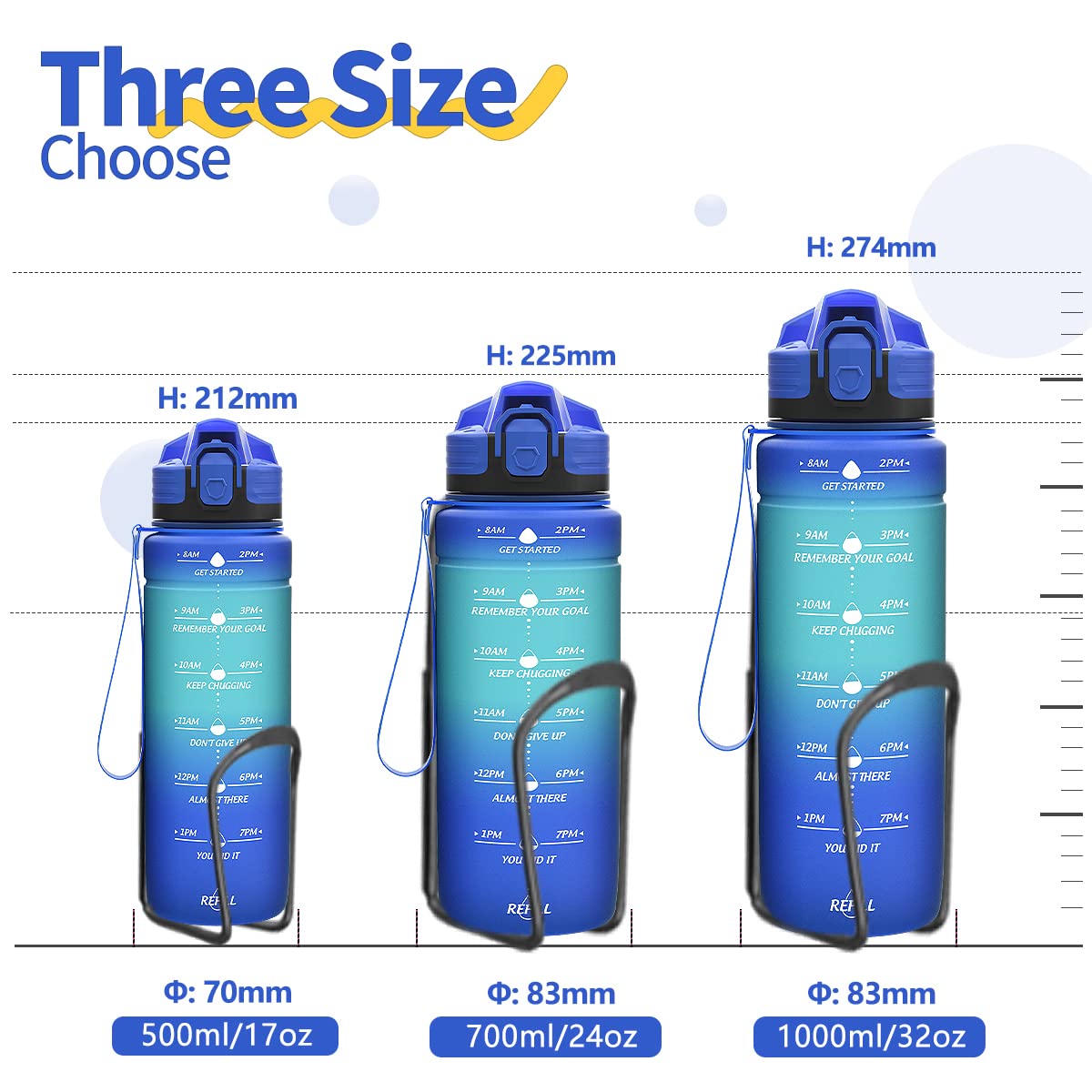 Motivazionale Borraccia 1l/1,5l,2l, Borraccia Bambini 500ml/700ml, Senza BPA Bottiglia con Filtro Frutta & Indicatore del Tempo per Sportiva, Scuola, Sport, Ciclismo