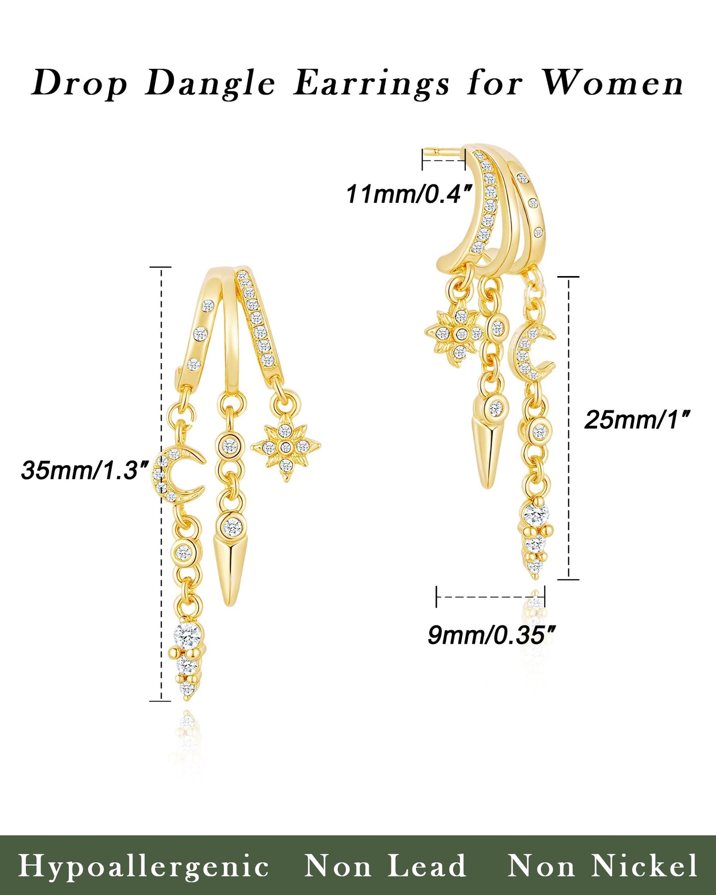 HANLI Orecchini Cerchio Pendenti Donna Argento 925 / Oro Placcato 14K e Zirconi Cubici Anallergici Leggeri Trendy Gioielli di Moda per le Donne