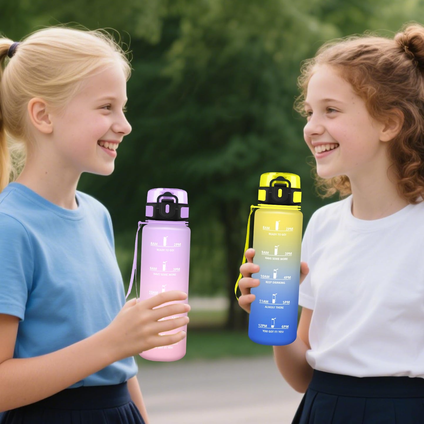 Borraccia, Borraccia 500ml, Borraccie Senza Perdite, Borraccie Motivazionale, Facile da Trasportare, Bottiglia Orari, Bottiglia Graduata, Facile da Pulire, per Sport, Fitness, Yoga, Scuola, Bambina