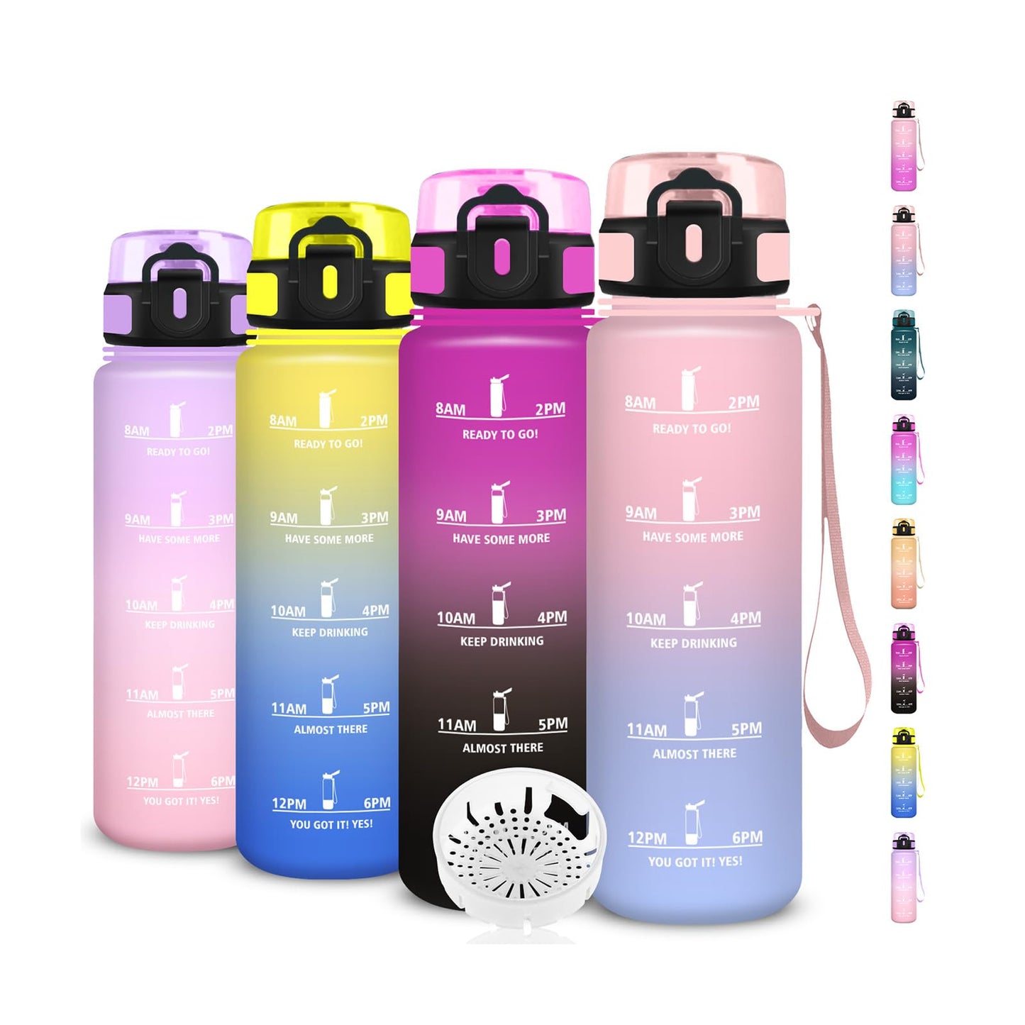 Borraccia, Borraccia 500ml, Borraccie Senza Perdite, Borraccie Motivazionale, Facile da Trasportare, Bottiglia Orari, Bottiglia Graduata, Facile da Pulire, per Sport, Fitness, Yoga, Scuola, Bambina