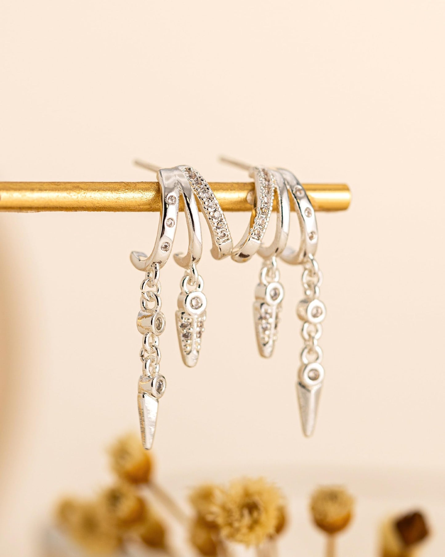 HANLI Orecchini Cerchio Pendenti Donna Argento 925 / Oro Placcato 14K e Zirconi Cubici Anallergici Leggeri Trendy Gioielli di Moda per le Donne