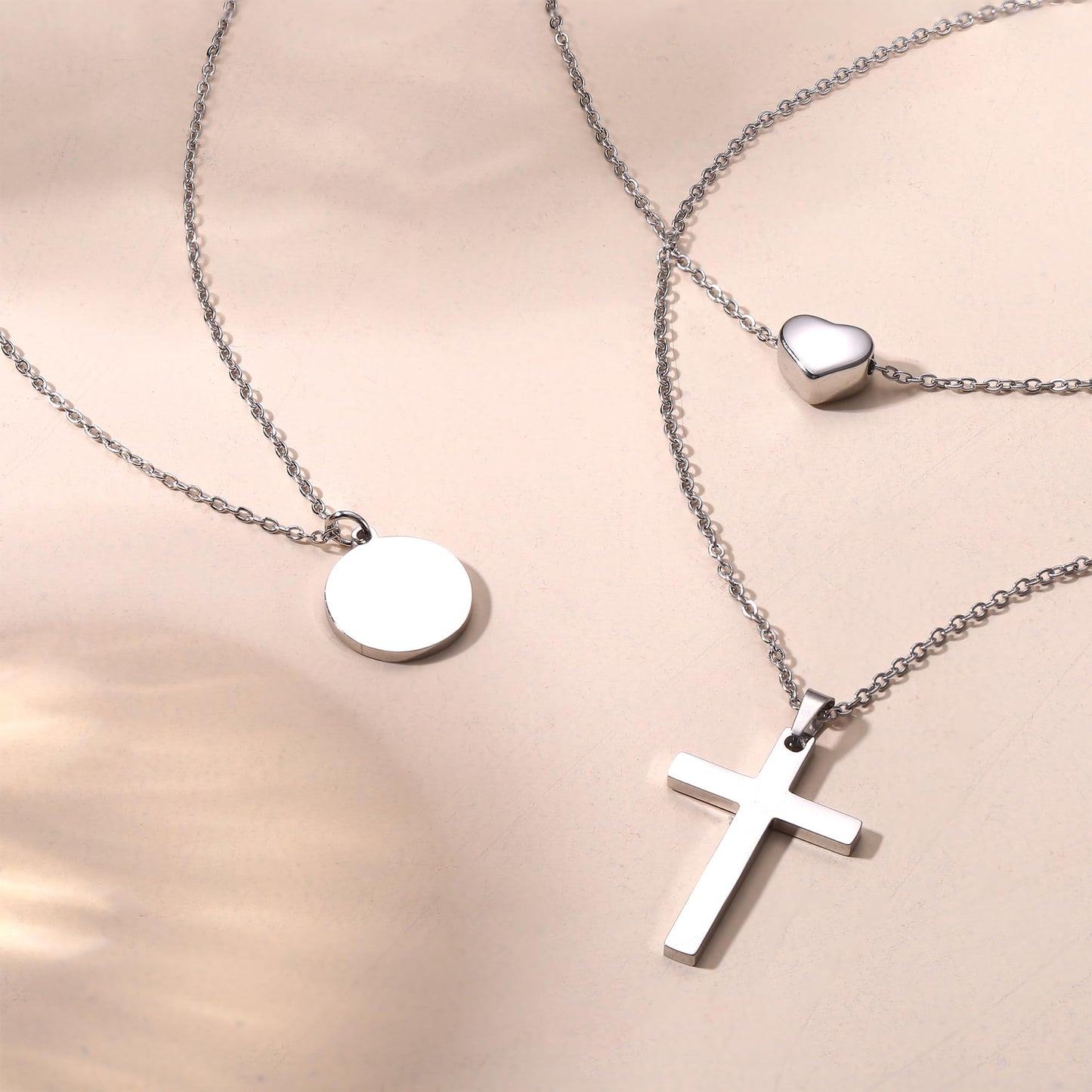 ADRAMATA 3Pcs Collana Donna Acciaio Inossidabile Collana Placcato Oro 14K Impilabile Collana Girocollo Set Collana Pendenti Regolabili Collana Croce/Moneta/Cuore Catena Argento Collane Oro Donna
