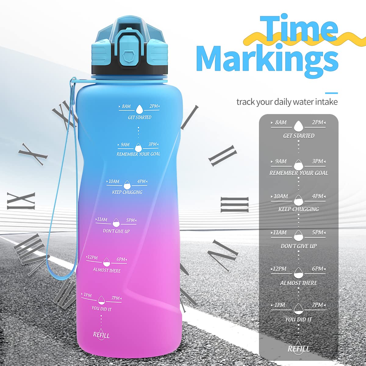Motivazionale Borraccia 1l/1,5l,2l, Borraccia Bambini 500ml/700ml, Senza BPA Bottiglia con Filtro Frutta & Indicatore del Tempo per Sportiva, Scuola, Sport, Ciclismo