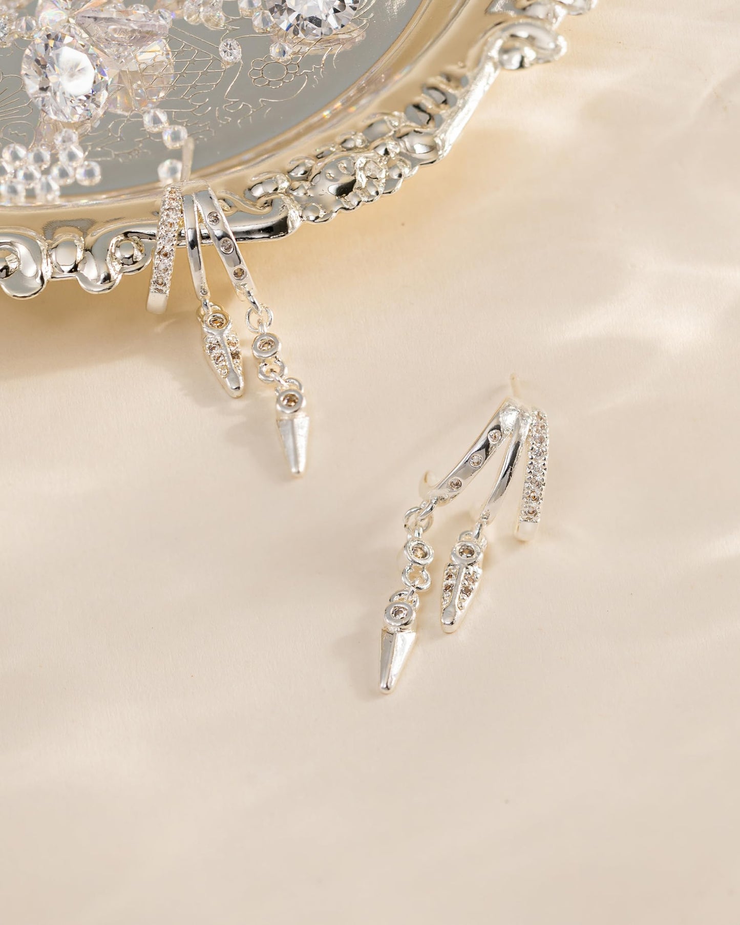 HANLI Orecchini Cerchio Pendenti Donna Argento 925 / Oro Placcato 14K e Zirconi Cubici Anallergici Leggeri Trendy Gioielli di Moda per le Donne