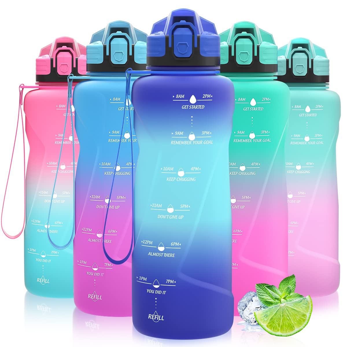 Motivazionale Borraccia 1l/1,5l,2l, Borraccia Bambini 500ml/700ml, Senza BPA Bottiglia con Filtro Frutta & Indicatore del Tempo per Sportiva, Scuola, Sport, Ciclismo