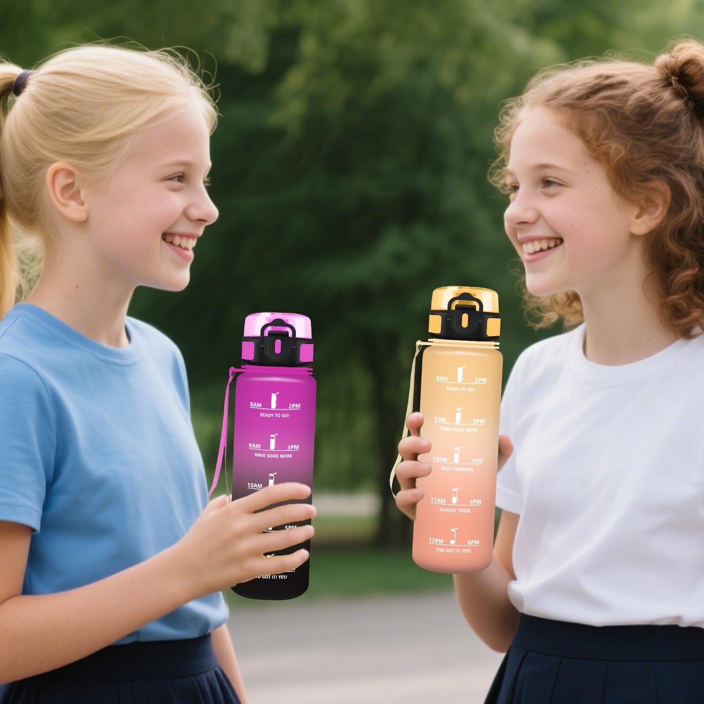 Borraccia, Borraccia 500ml, Borraccie Senza Perdite, Borraccie Motivazionale, Facile da Trasportare, Bottiglia Orari, Bottiglia Graduata, Facile da Pulire, per Sport, Fitness, Yoga, Scuola, Bambina