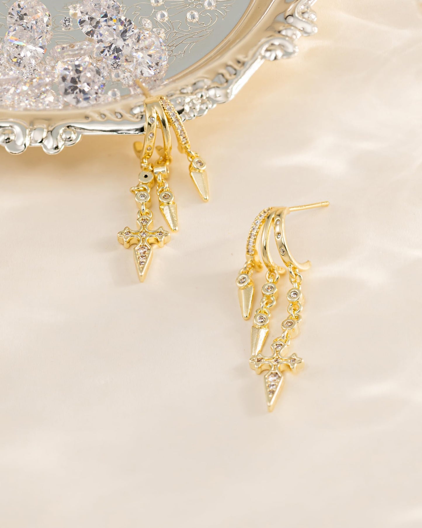 HANLI Orecchini Cerchio Pendenti Donna Argento 925 / Oro Placcato 14K e Zirconi Cubici Anallergici Leggeri Trendy Gioielli di Moda per le Donne