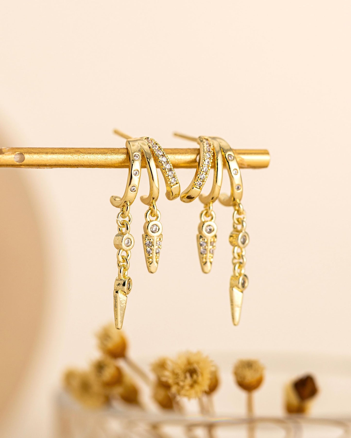 HANLI Orecchini Cerchio Pendenti Donna Argento 925 / Oro Placcato 14K e Zirconi Cubici Anallergici Leggeri Trendy Gioielli di Moda per le Donne