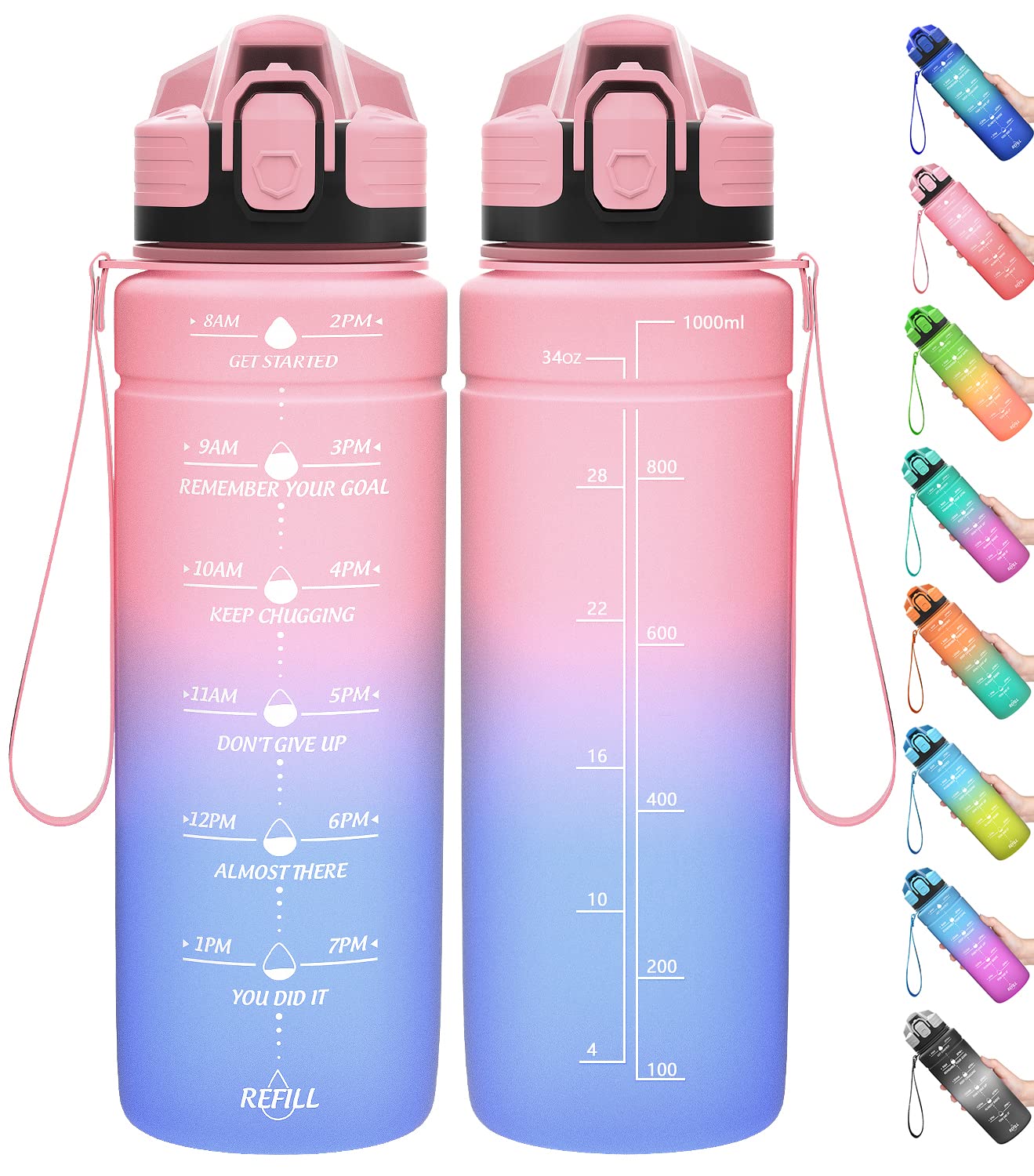 Motivazionale Borraccia 1l/1,5l,2l, Borraccia Bambini 500ml/700ml, Senza BPA Bottiglia con Filtro Frutta & Indicatore del Tempo per Sportiva, Scuola, Sport, Ciclismo