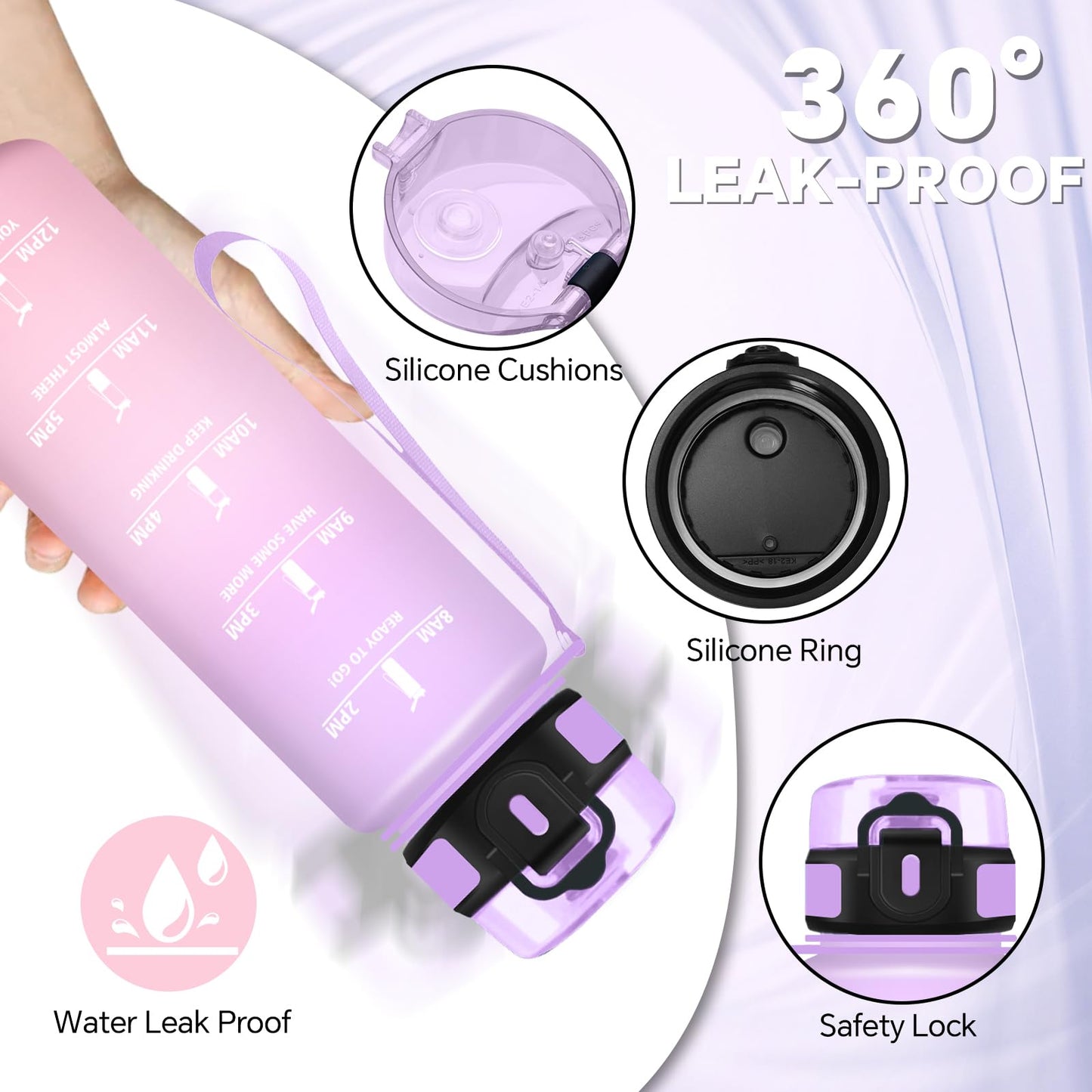 Borraccia, Borraccia 500ml, Borraccie Senza Perdite, Borraccie Motivazionale, Facile da Trasportare, Bottiglia Orari, Bottiglia Graduata, Facile da Pulire, per Sport, Fitness, Yoga, Scuola, Bambina