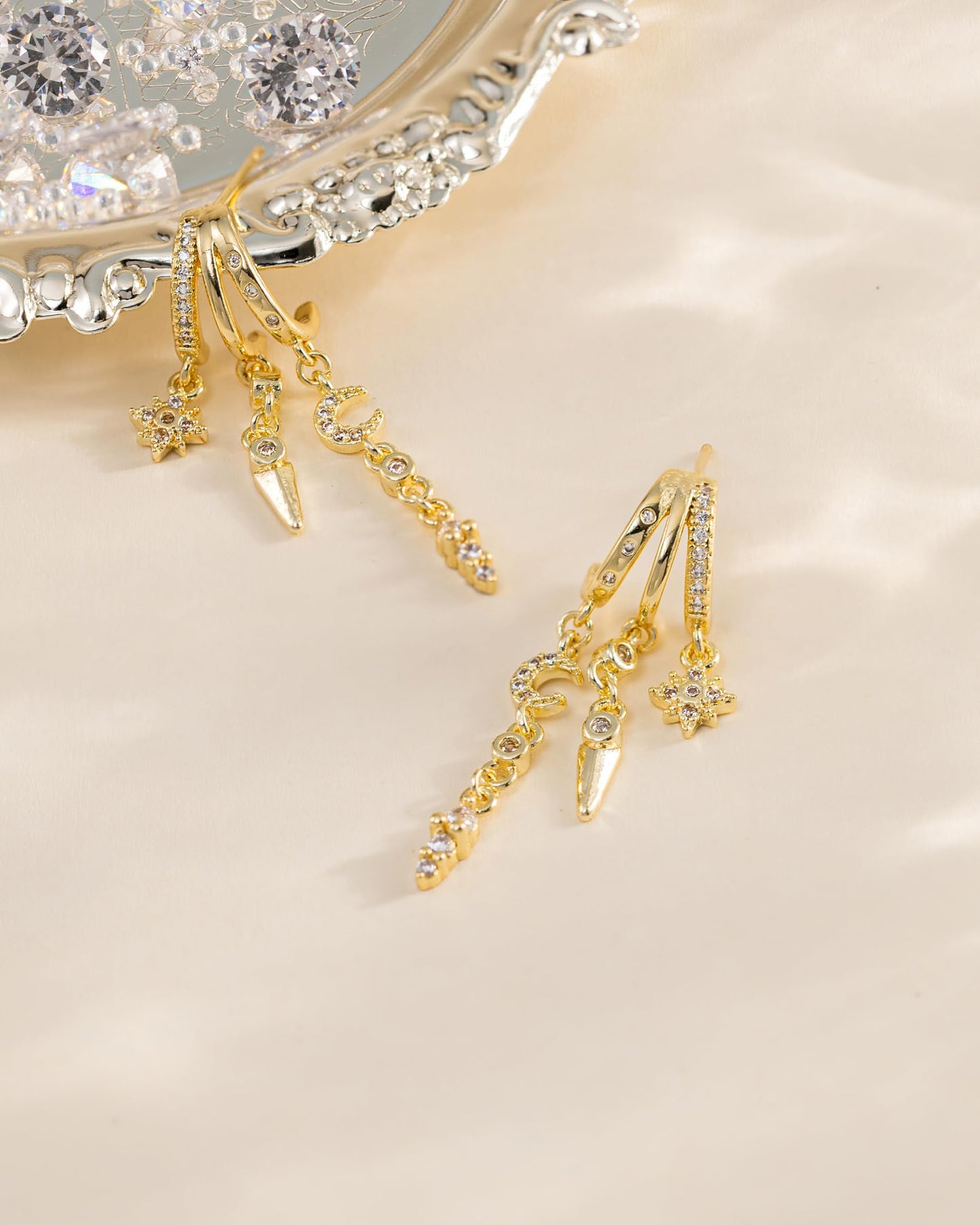 HANLI Orecchini Cerchio Pendenti Donna Argento 925 / Oro Placcato 14K e Zirconi Cubici Anallergici Leggeri Trendy Gioielli di Moda per le Donne