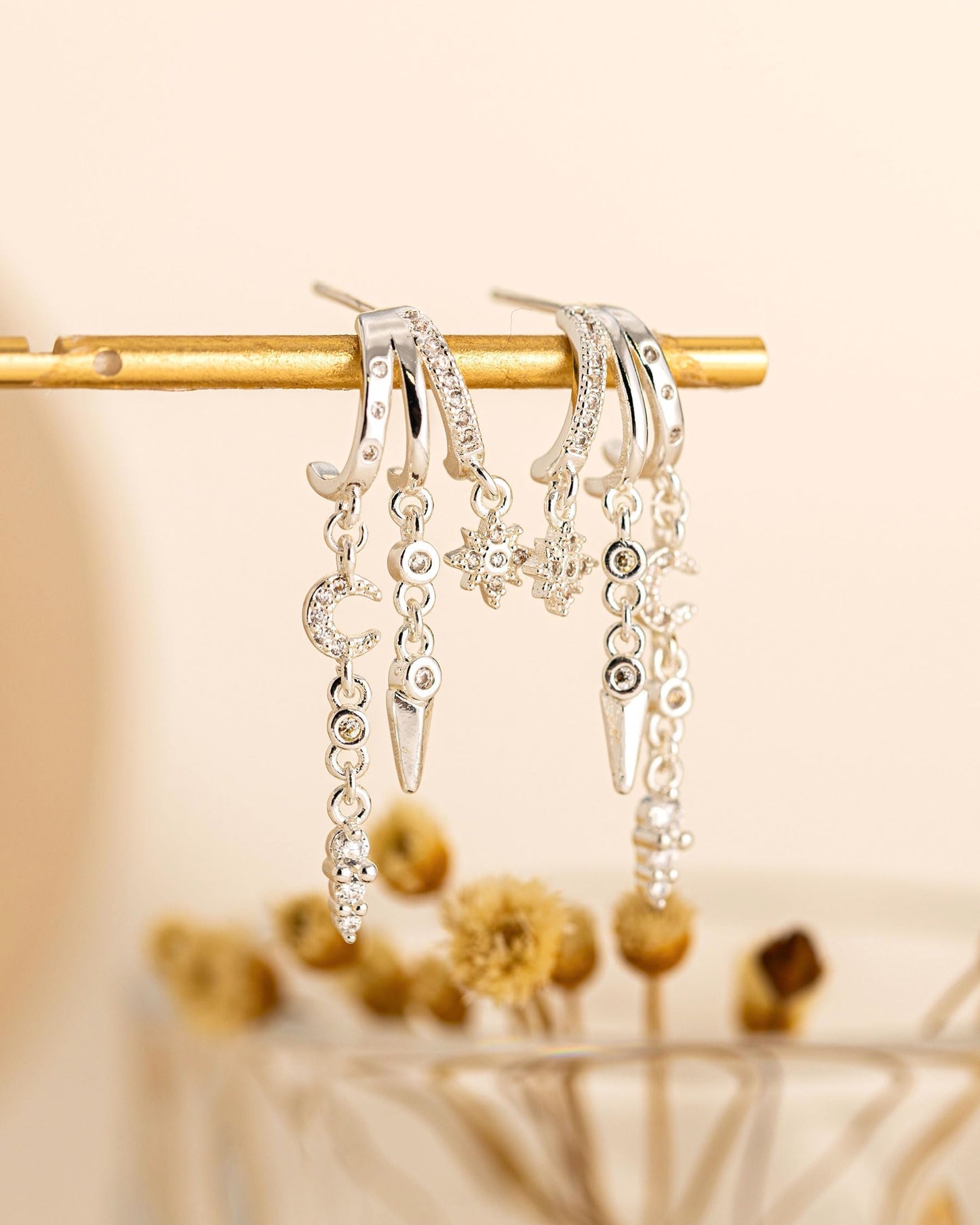HANLI Orecchini Cerchio Pendenti Donna Argento 925 / Oro Placcato 14K e Zirconi Cubici Anallergici Leggeri Trendy Gioielli di Moda per le Donne