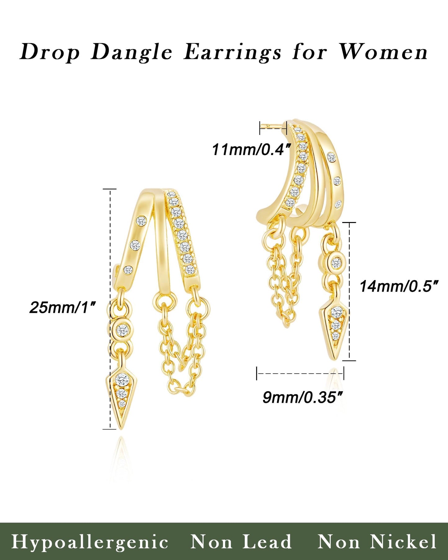 HANLI Orecchini Cerchio Pendenti Donna Argento 925 / Oro Placcato 14K e Zirconi Cubici Anallergici Leggeri Trendy Gioielli di Moda per le Donne