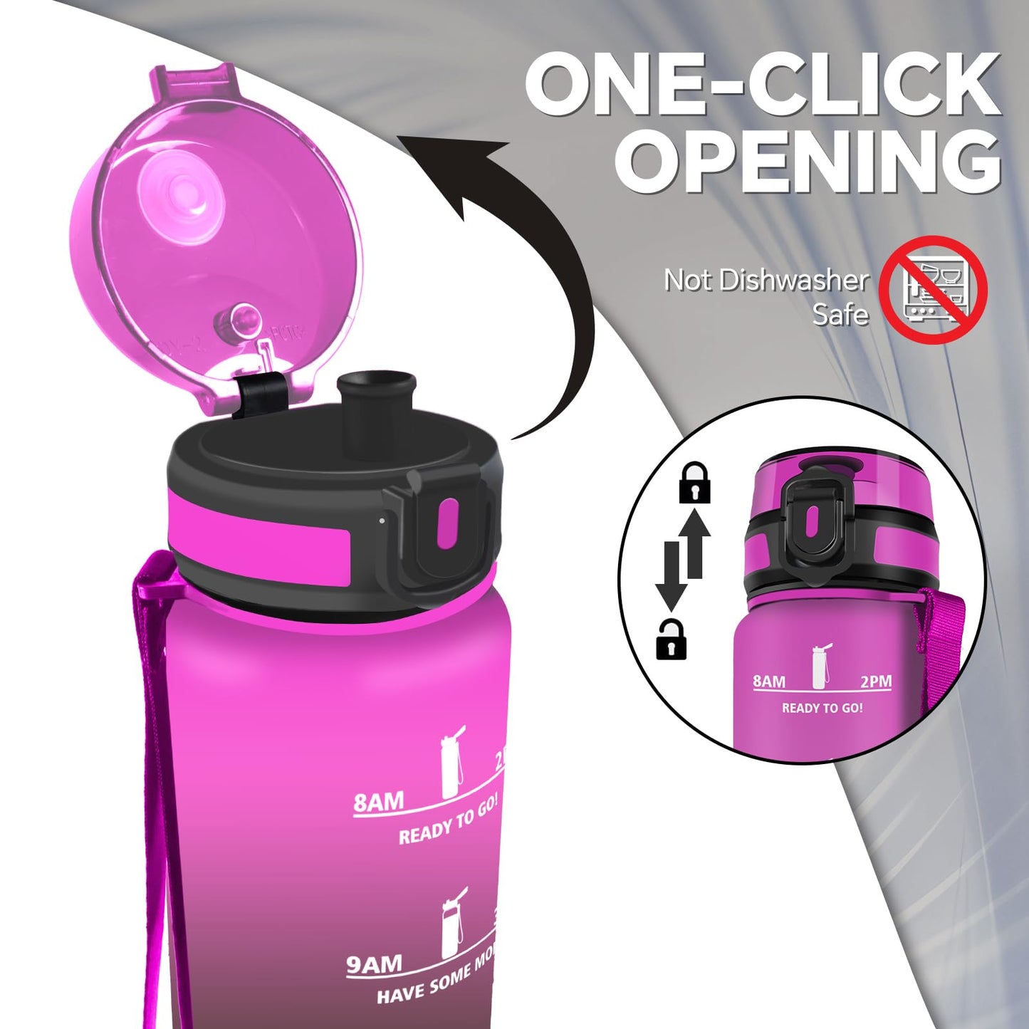 Borraccia, Borraccia 500ml, Borraccie Senza Perdite, Borraccie Motivazionale, Facile da Trasportare, Bottiglia Orari, Bottiglia Graduata, Facile da Pulire, per Sport, Fitness, Yoga, Scuola, Bambina