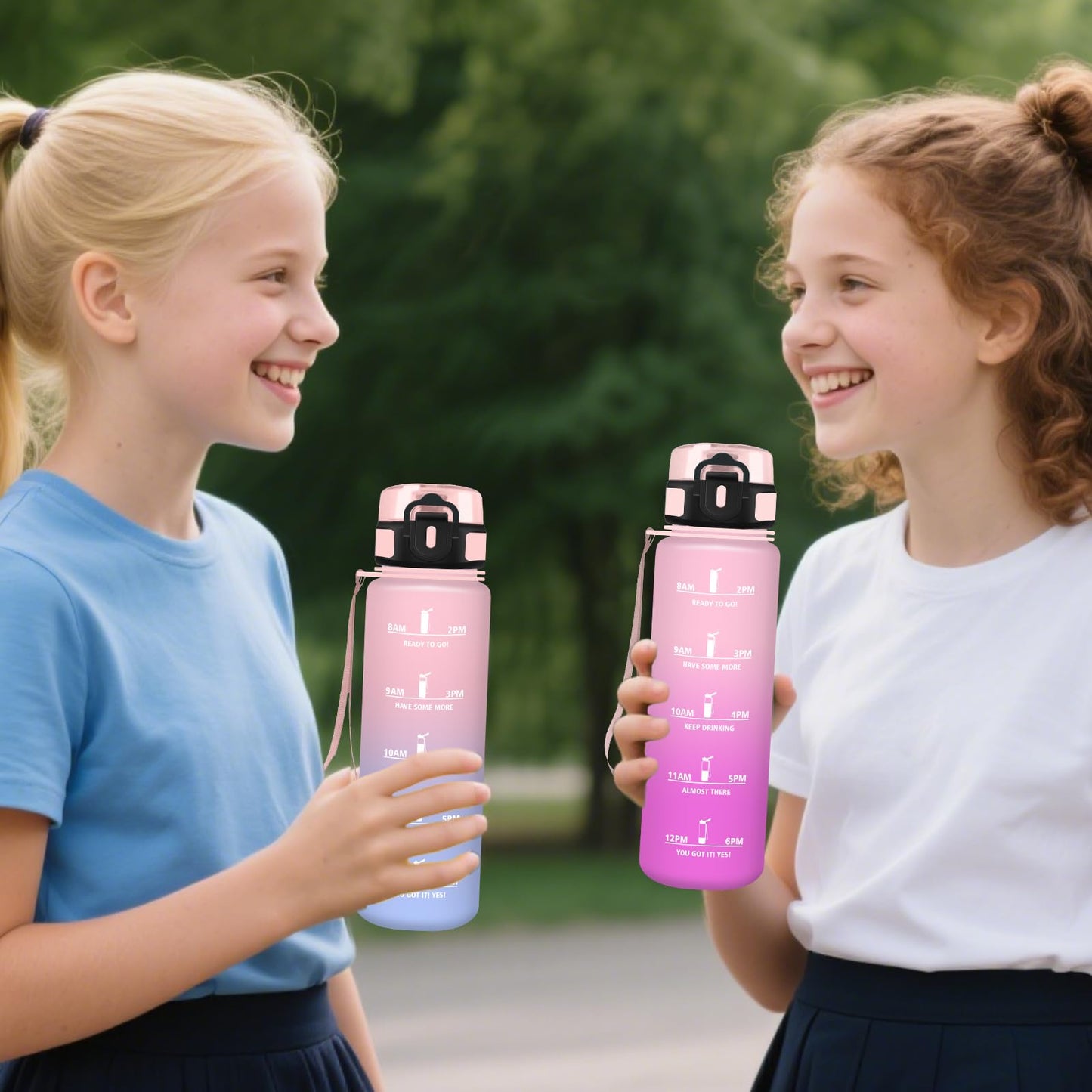 Borraccia, Borraccia 500ml, Borraccie Senza Perdite, Borraccie Motivazionale, Facile da Trasportare, Bottiglia Orari, Bottiglia Graduata, Facile da Pulire, per Sport, Fitness, Yoga, Scuola, Bambina