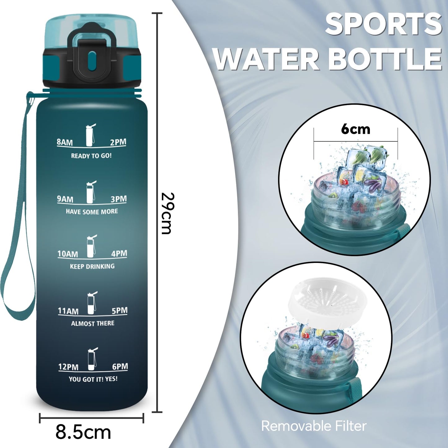 Borraccia, Borraccia 500ml, Borraccie Senza Perdite, Borraccie Motivazionale, Facile da Trasportare, Bottiglia Orari, Bottiglia Graduata, Facile da Pulire, per Sport, Fitness, Yoga, Scuola, Bambina