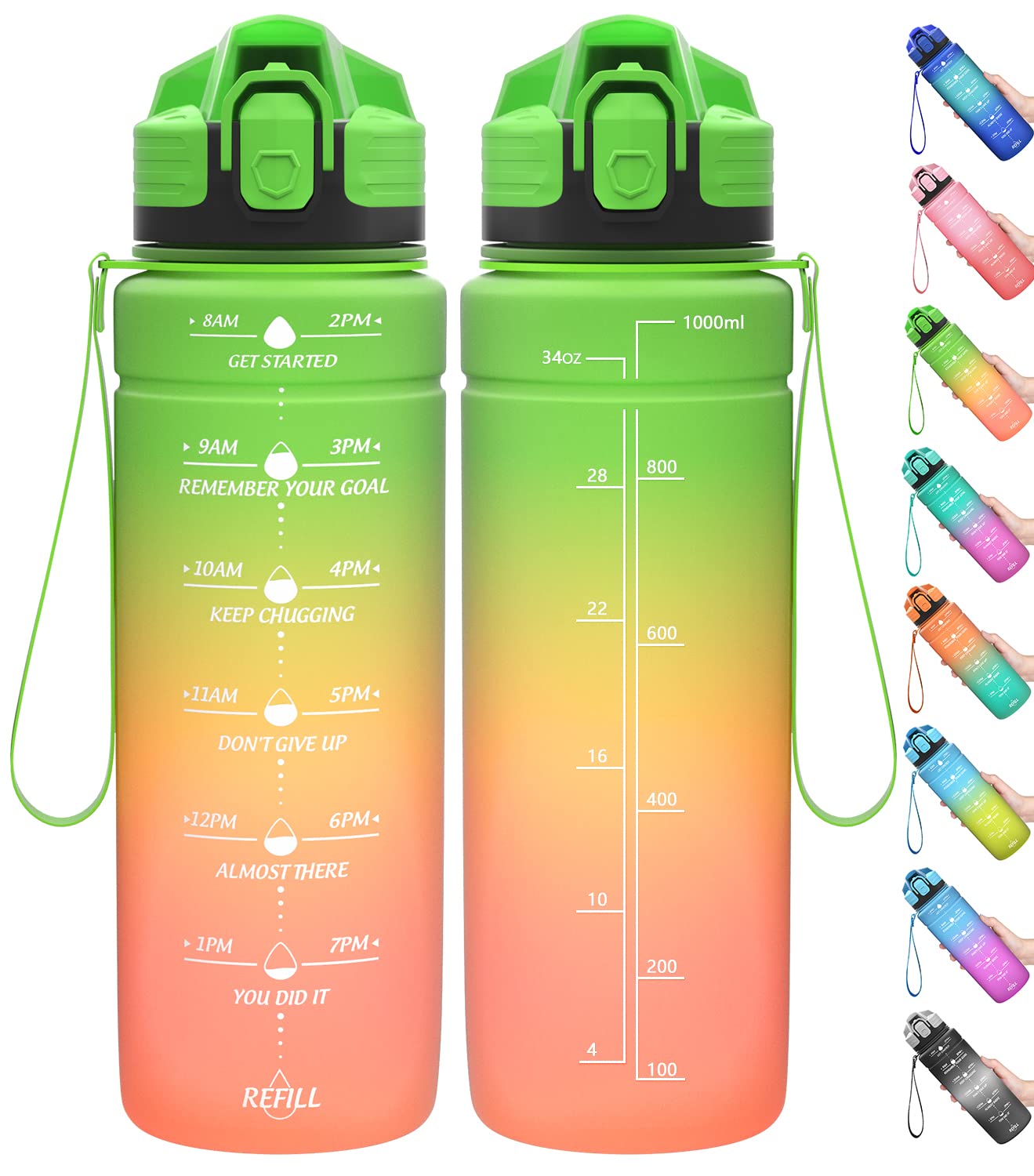 Motivazionale Borraccia 1l/1,5l,2l, Borraccia Bambini 500ml/700ml, Senza BPA Bottiglia con Filtro Frutta & Indicatore del Tempo per Sportiva, Scuola, Sport, Ciclismo