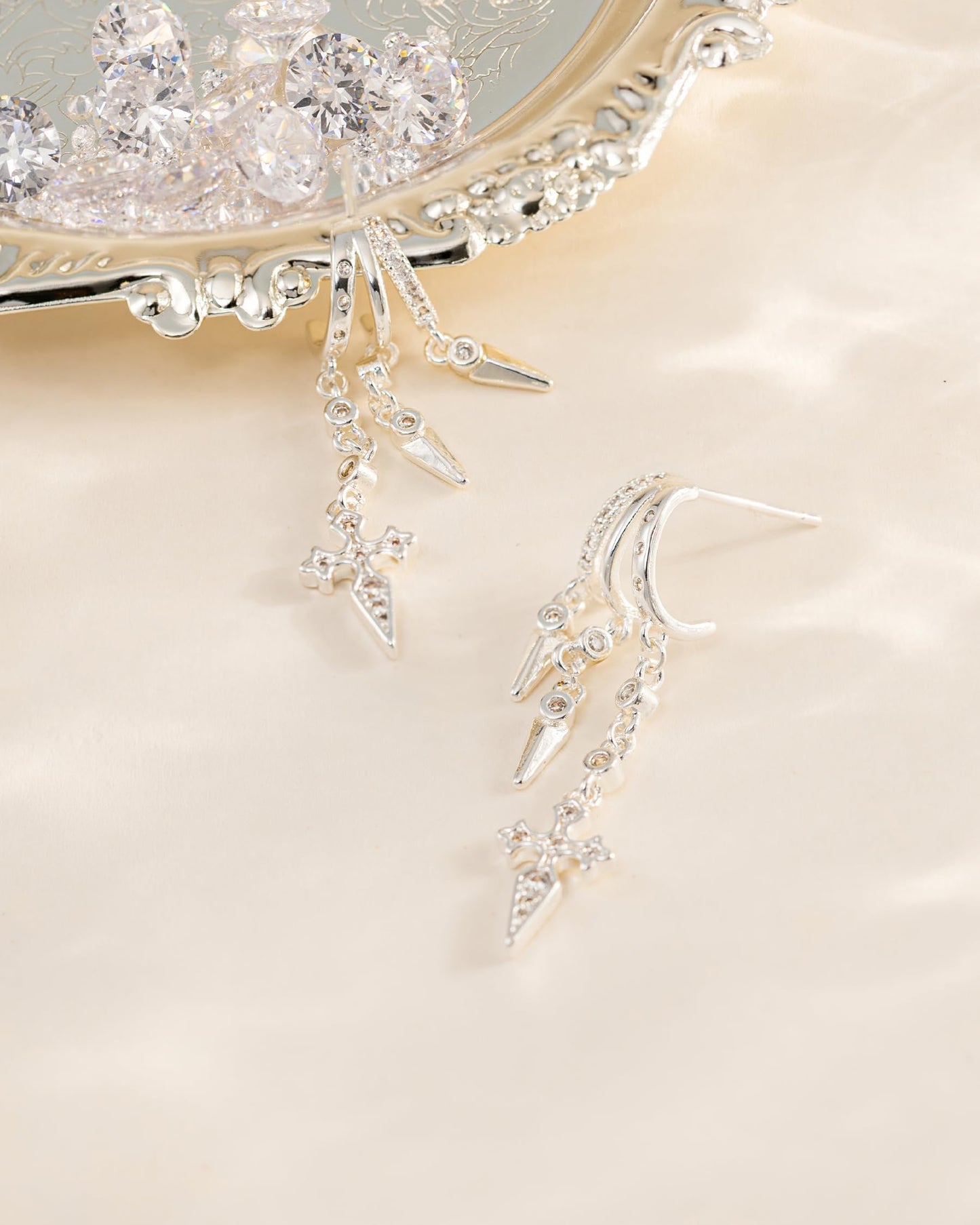 HANLI Orecchini Cerchio Pendenti Donna Argento 925 / Oro Placcato 14K e Zirconi Cubici Anallergici Leggeri Trendy Gioielli di Moda per le Donne