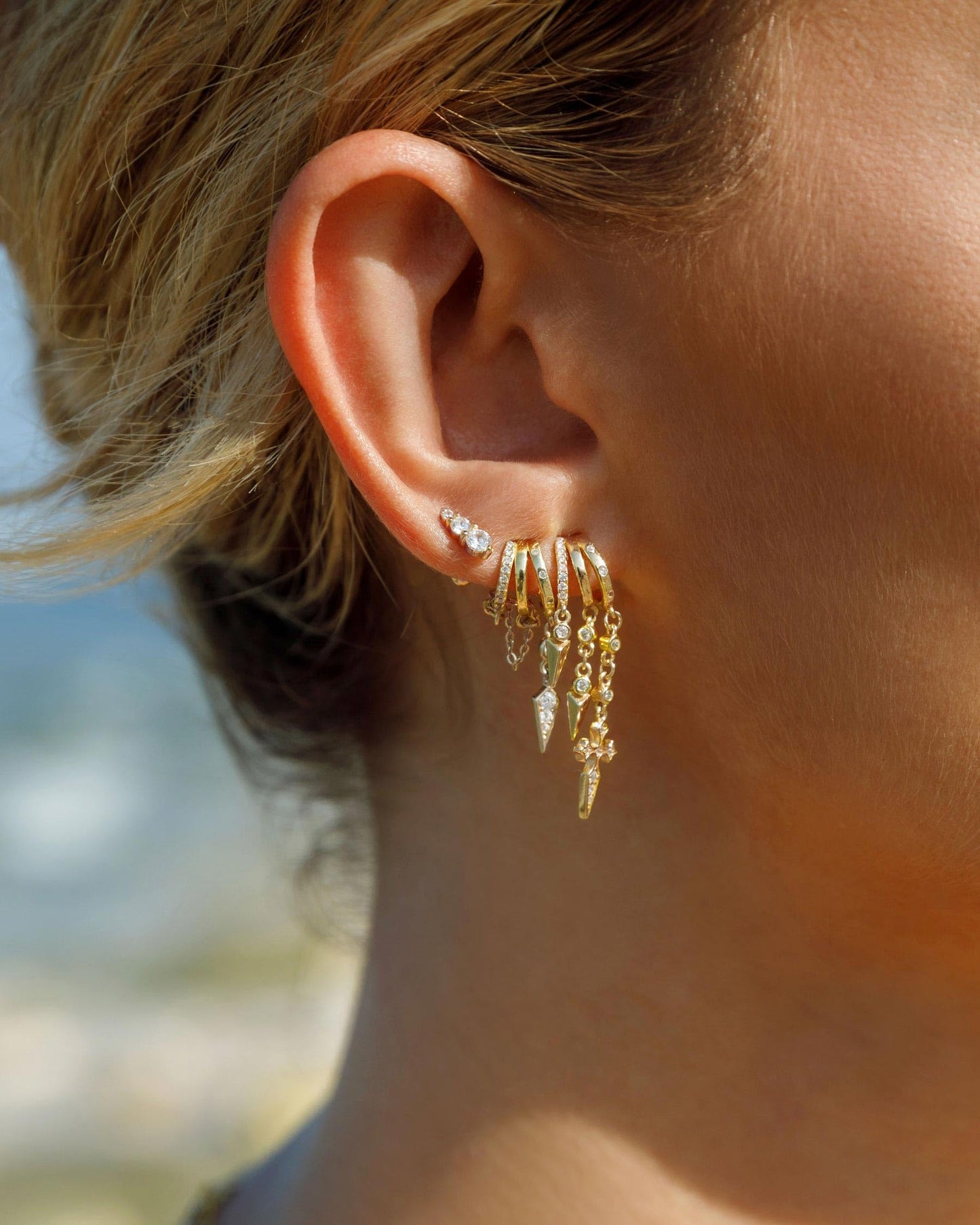 HANLI Orecchini Cerchio Pendenti Donna Argento 925 / Oro Placcato 14K e Zirconi Cubici Anallergici Leggeri Trendy Gioielli di Moda per le Donne