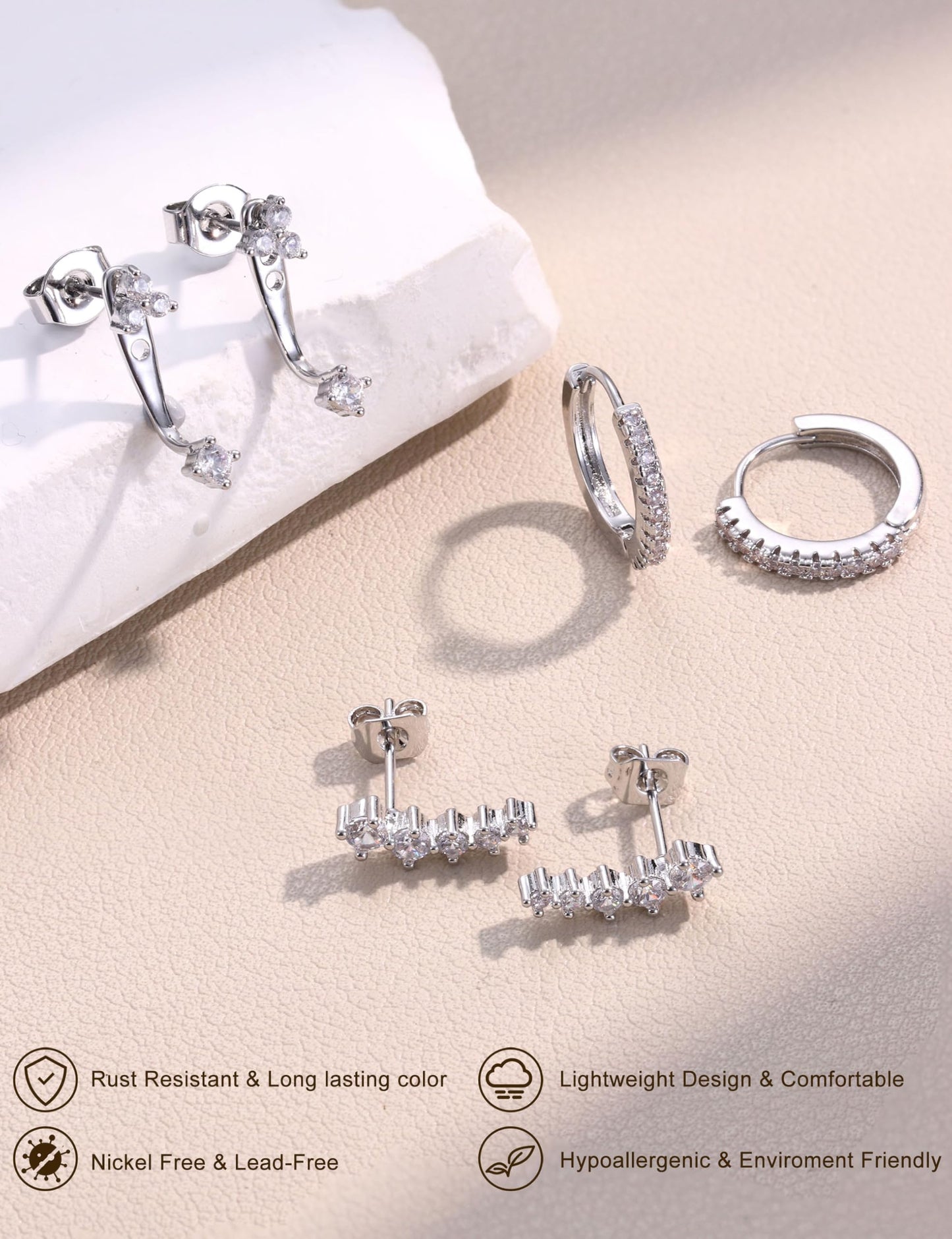 Chriscoco 3 Paia Orecchini Donna Oro Placcato 14K Acciaio Chirurgico Piccoli Orecchini Cerchio Argento Anallergici Set Piercing Orecchio