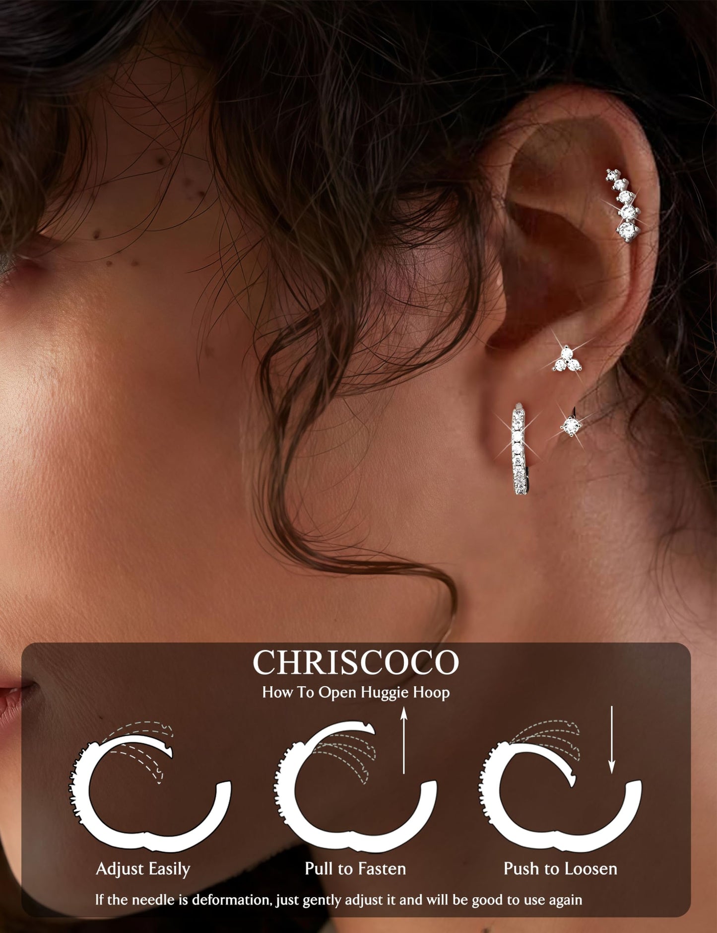 Chriscoco 3 Paia Orecchini Donna Oro Placcato 14K Acciaio Chirurgico Piccoli Orecchini Cerchio Argento Anallergici Set Piercing Orecchio