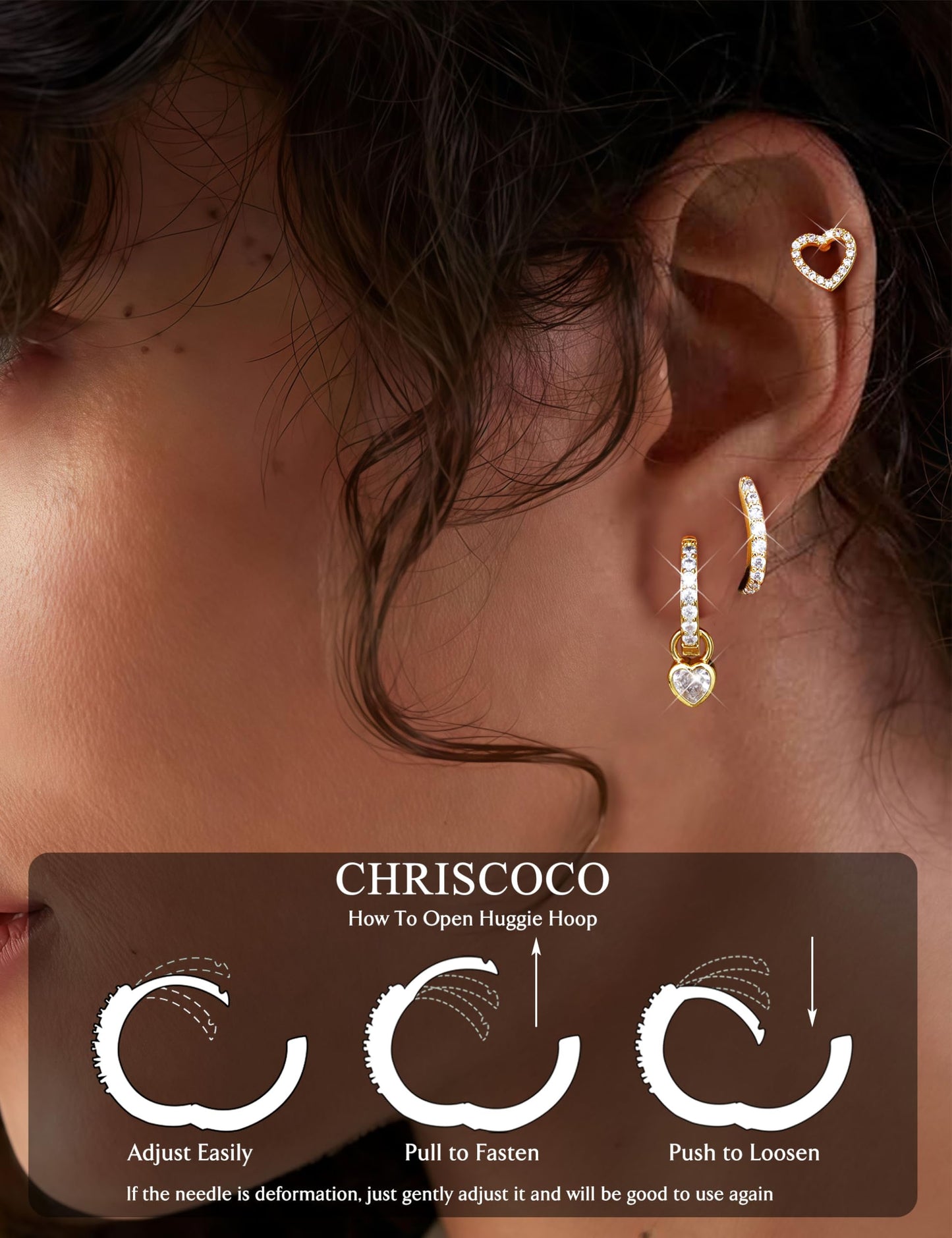 Chriscoco 3 Paia Orecchini Donna Oro Placcato 14K Acciaio Chirurgico Piccoli Orecchini Cerchio Argento Anallergici Set Piercing Orecchio