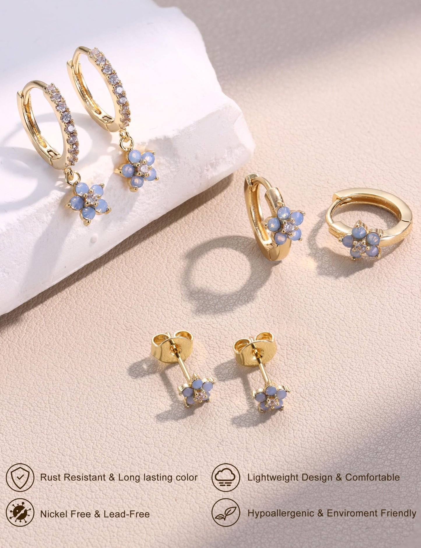 Chriscoco 3 Paia Orecchini Donna Oro Placcato 14K Acciaio Chirurgico Piccoli Orecchini Cerchio Argento Anallergici Set Piercing Orecchio