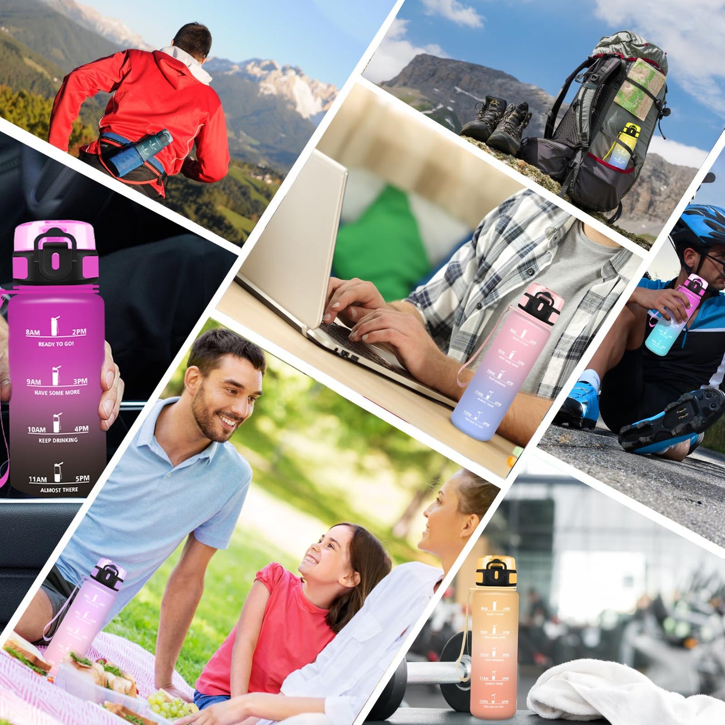 Borraccia, Borraccia 500ml, Borraccie Senza Perdite, Borraccie Motivazionale, Facile da Trasportare, Bottiglia Orari, Bottiglia Graduata, Facile da Pulire, per Sport, Fitness, Yoga, Scuola, Bambina