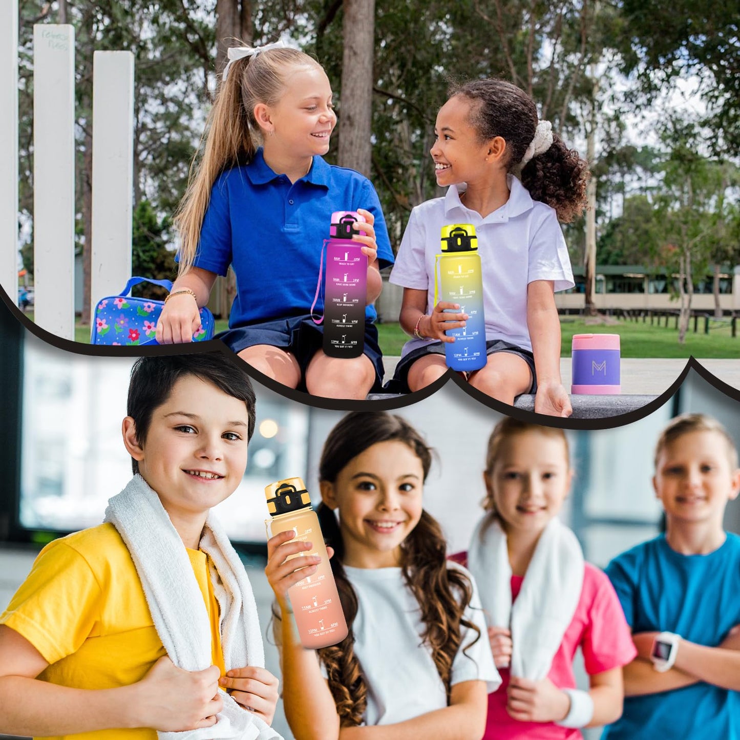 Borraccia, Borraccia 500ml, Borraccie Senza Perdite, Borraccie Motivazionale, Facile da Trasportare, Bottiglia Orari, Bottiglia Graduata, Facile da Pulire, per Sport, Fitness, Yoga, Scuola, Bambina