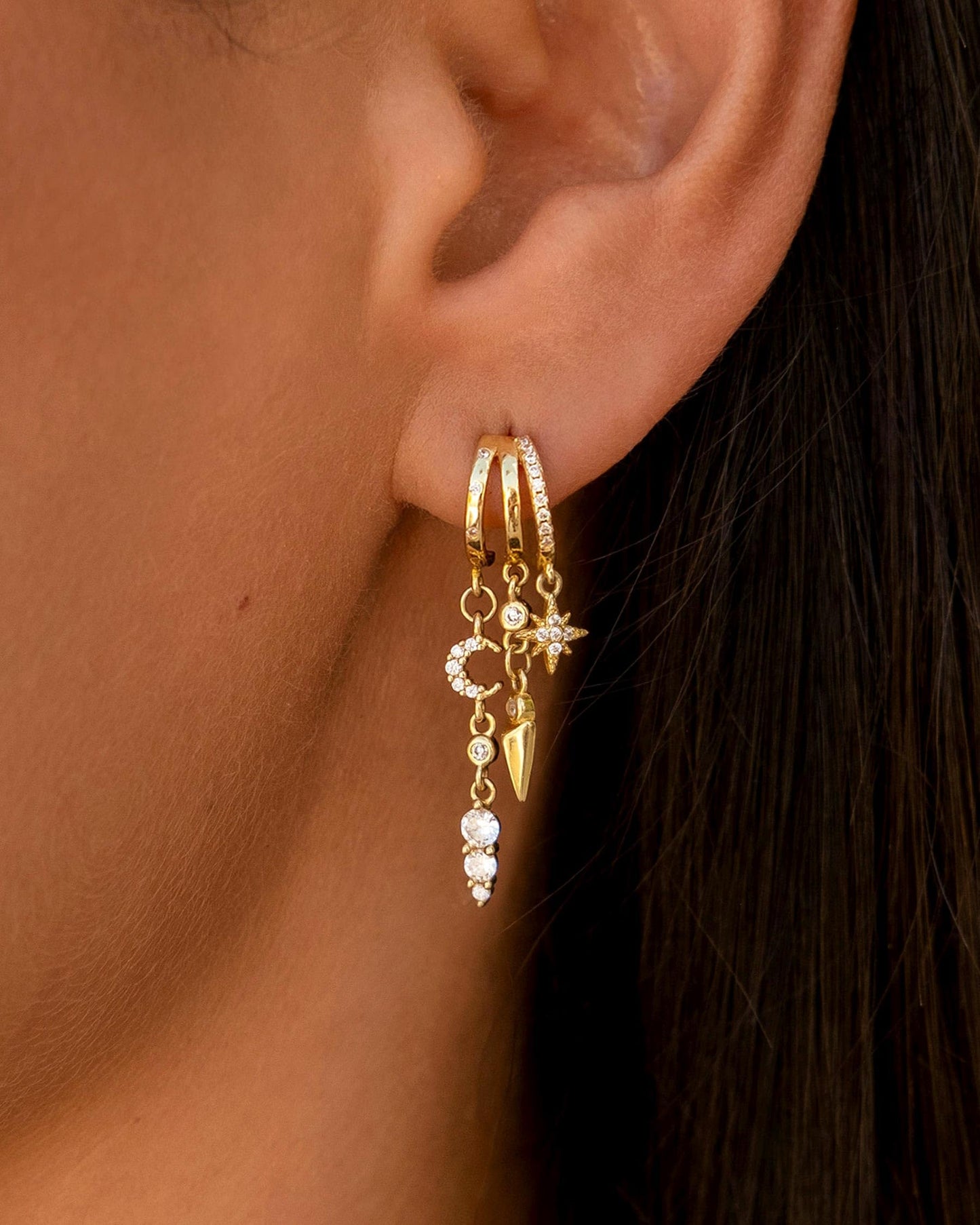HANLI Orecchini Cerchio Pendenti Donna Argento 925 / Oro Placcato 14K e Zirconi Cubici Anallergici Leggeri Trendy Gioielli di Moda per le Donne