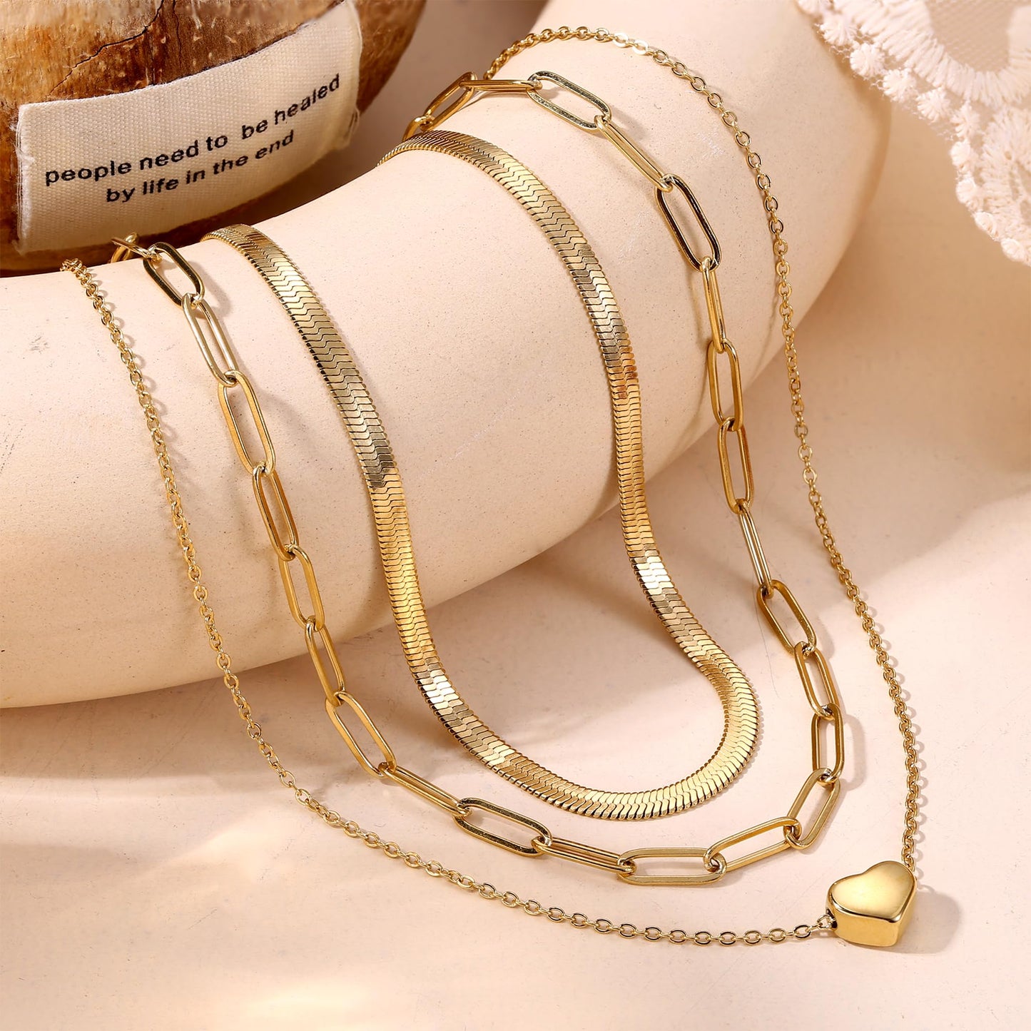 ADRAMATA 3Pcs Collana Donna Acciaio Inossidabile Collana Placcato Oro 14K Impilabile Collana Girocollo Set Collana Pendenti Regolabili Collana Croce/Moneta/Cuore Catena Argento Collane Oro Donna