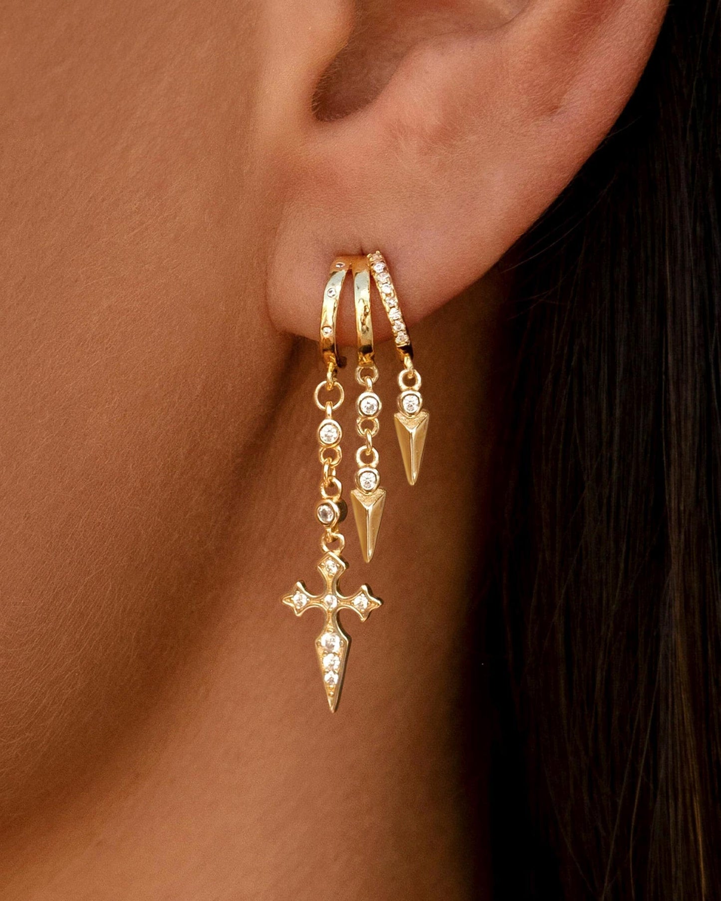 HANLI Orecchini Cerchio Pendenti Donna Argento 925 / Oro Placcato 14K e Zirconi Cubici Anallergici Leggeri Trendy Gioielli di Moda per le Donne