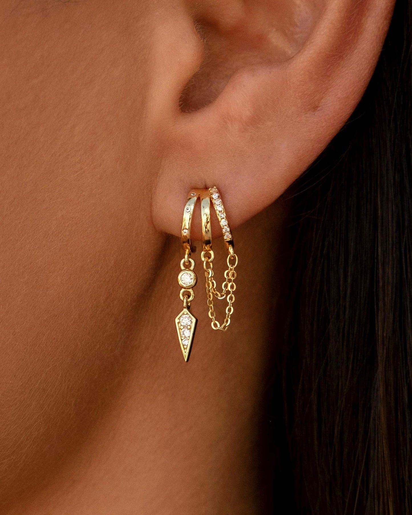 HANLI Orecchini Cerchio Pendenti Donna Argento 925 / Oro Placcato 14K e Zirconi Cubici Anallergici Leggeri Trendy Gioielli di Moda per le Donne