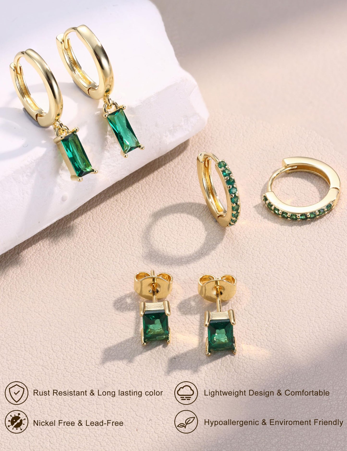 Chriscoco 3 Paia Orecchini Donna Oro Placcato 14K Acciaio Chirurgico Piccoli Orecchini Cerchio Argento Anallergici Set Piercing Orecchio