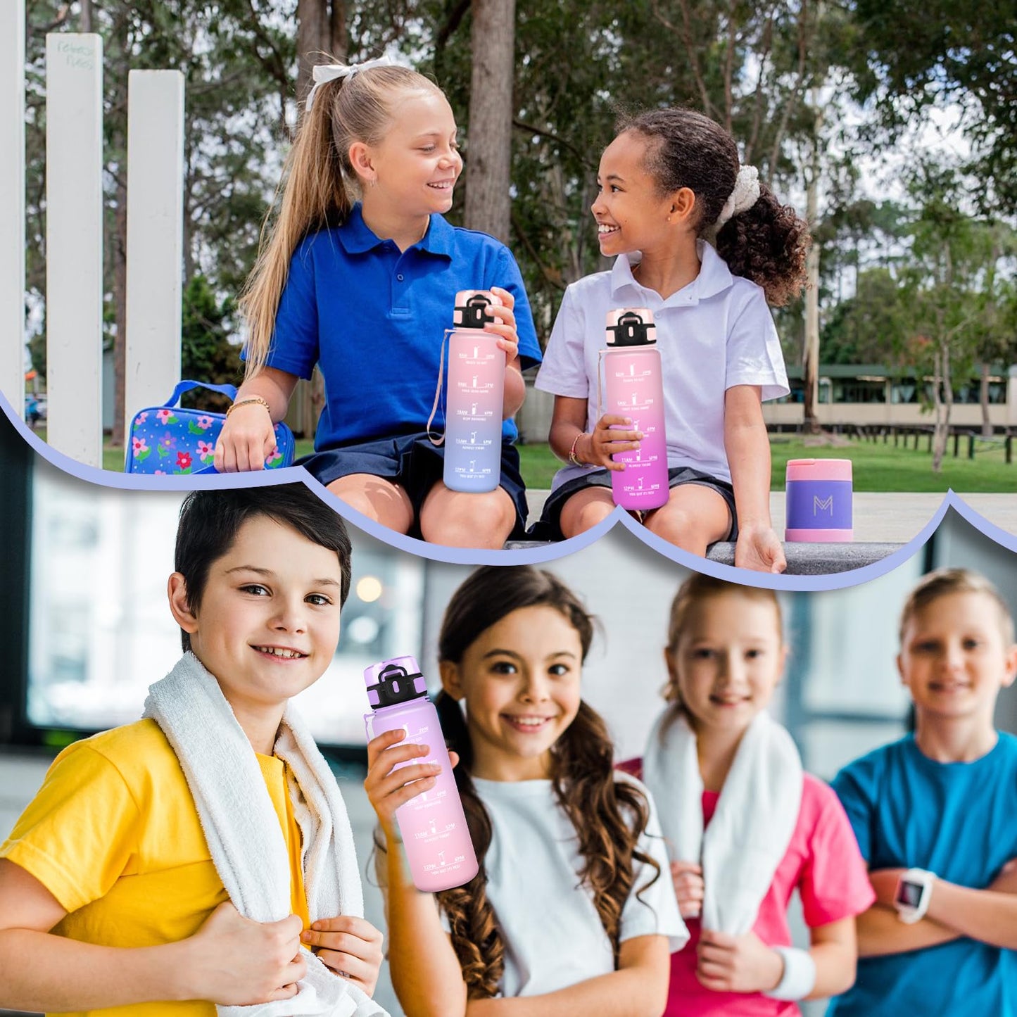Borraccia, Borraccia 500ml, Borraccie Senza Perdite, Borraccie Motivazionale, Facile da Trasportare, Bottiglia Orari, Bottiglia Graduata, Facile da Pulire, per Sport, Fitness, Yoga, Scuola, Bambina