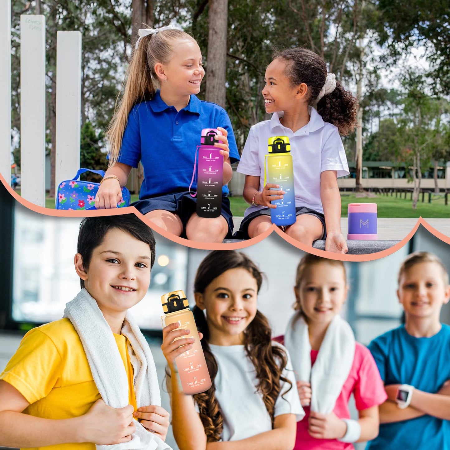 Borraccia, Borraccia 500ml, Borraccie Senza Perdite, Borraccie Motivazionale, Facile da Trasportare, Bottiglia Orari, Bottiglia Graduata, Facile da Pulire, per Sport, Fitness, Yoga, Scuola, Bambina