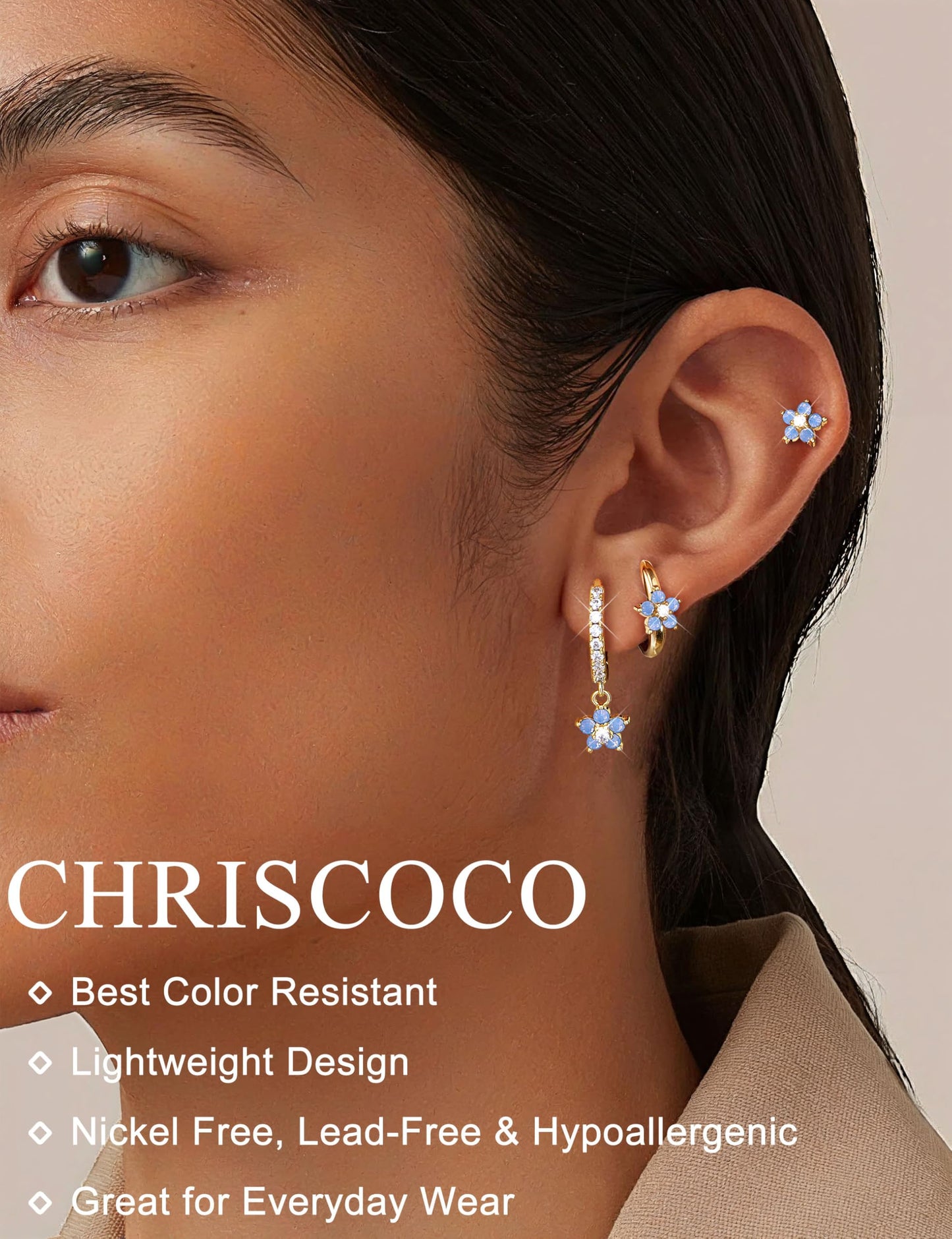 Chriscoco 3 Paia Orecchini Donna Oro Placcato 14K Acciaio Chirurgico Piccoli Orecchini Cerchio Argento Anallergici Set Piercing Orecchio