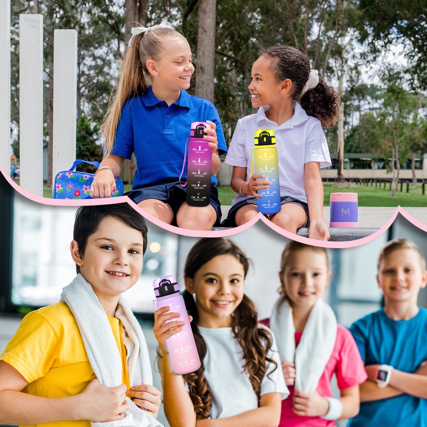 Borraccia, Borraccia 500ml, Borraccie Senza Perdite, Borraccie Motivazionale, Facile da Trasportare, Bottiglia Orari, Bottiglia Graduata, Facile da Pulire, per Sport, Fitness, Yoga, Scuola, Bambina
