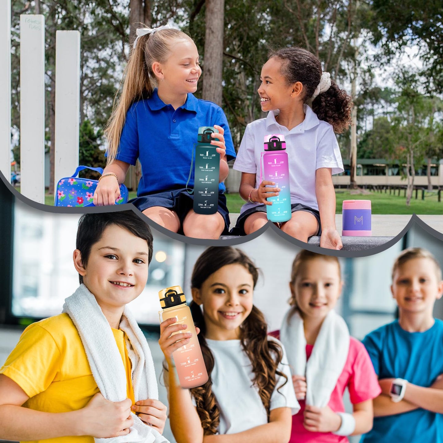 Borraccia, Borraccia 500ml, Borraccie Senza Perdite, Borraccie Motivazionale, Facile da Trasportare, Bottiglia Orari, Bottiglia Graduata, Facile da Pulire, per Sport, Fitness, Yoga, Scuola, Bambina