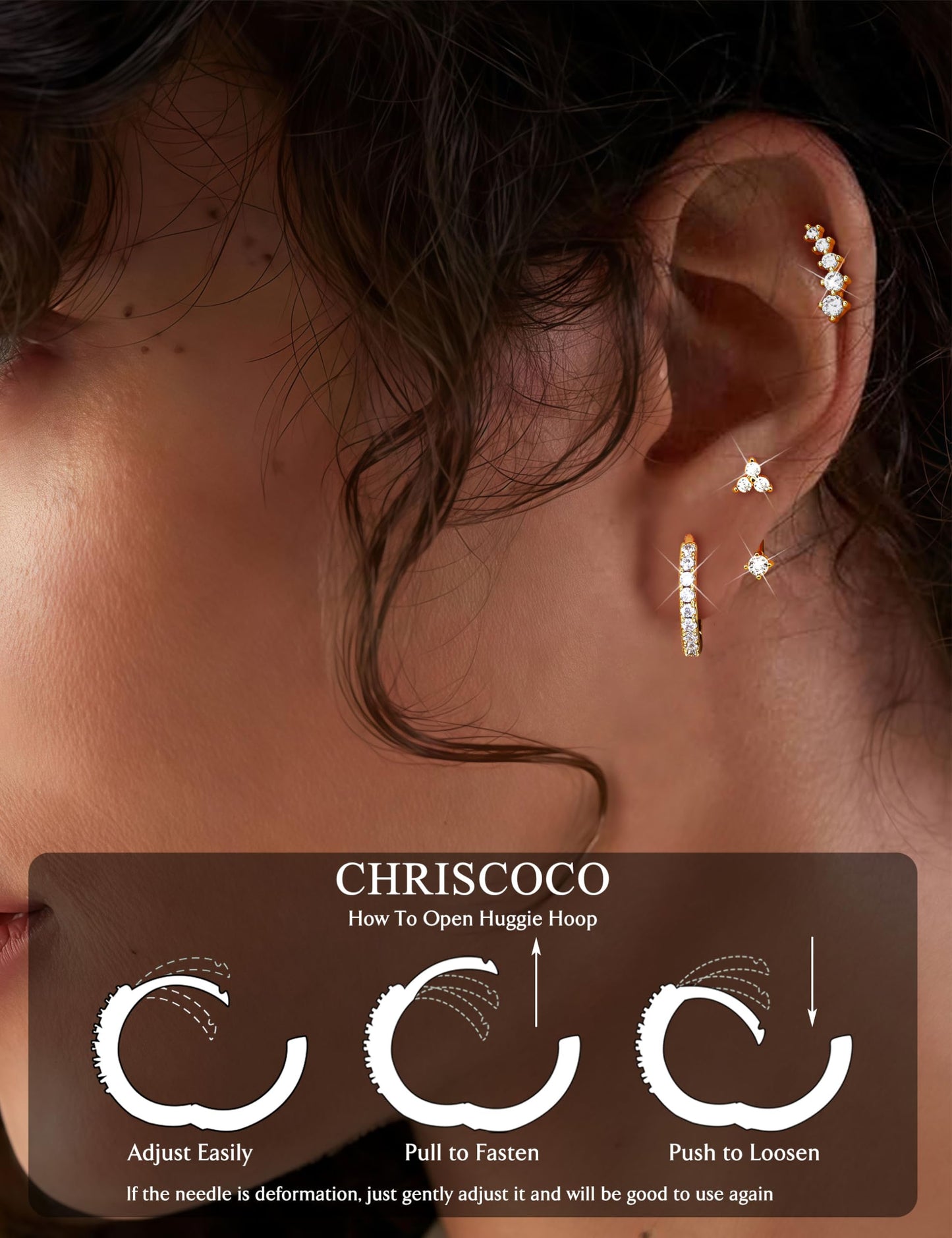 Chriscoco 3 Paia Orecchini Donna Oro Placcato 14K Acciaio Chirurgico Piccoli Orecchini Cerchio Argento Anallergici Set Piercing Orecchio