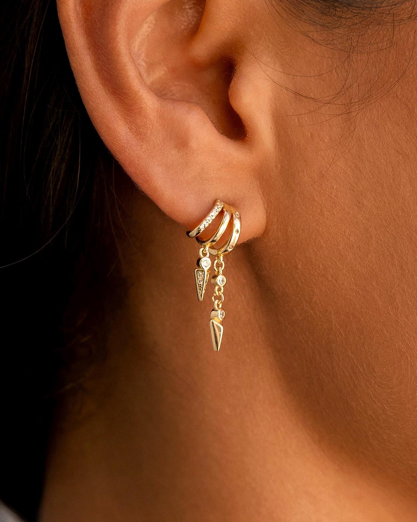 HANLI Orecchini Cerchio Pendenti Donna Argento 925 / Oro Placcato 14K e Zirconi Cubici Anallergici Leggeri Trendy Gioielli di Moda per le Donne