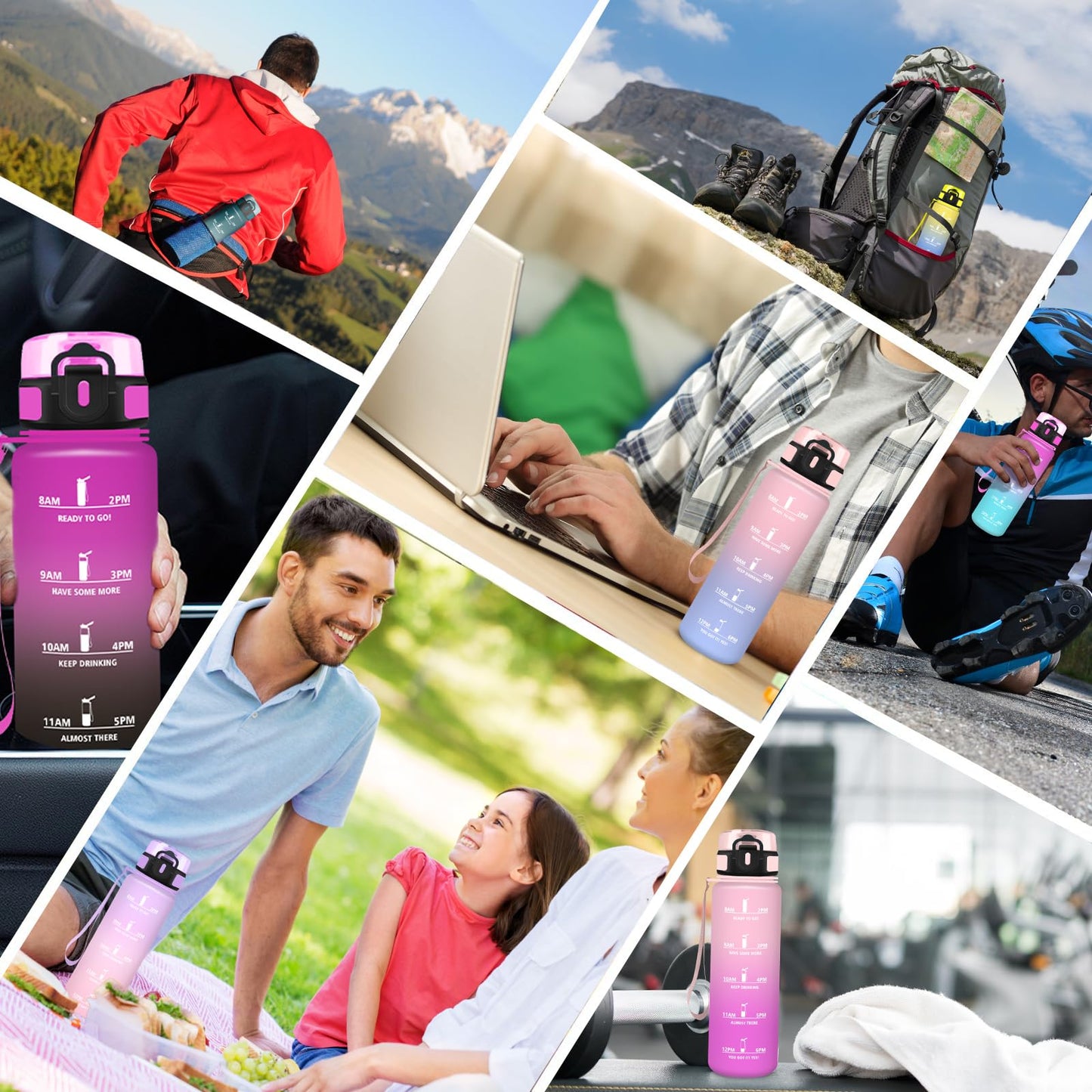 Borraccia, Borraccia 500ml, Borraccie Senza Perdite, Borraccie Motivazionale, Facile da Trasportare, Bottiglia Orari, Bottiglia Graduata, Facile da Pulire, per Sport, Fitness, Yoga, Scuola, Bambina