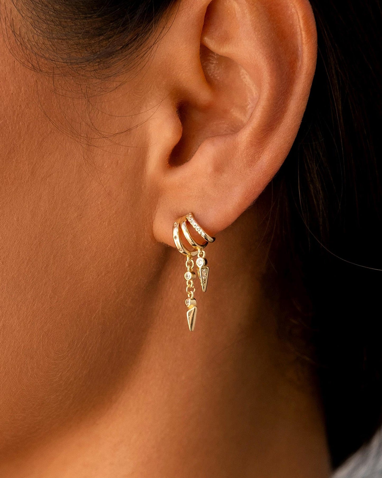 HANLI Orecchini Cerchio Pendenti Donna Argento 925 / Oro Placcato 14K e Zirconi Cubici Anallergici Leggeri Trendy Gioielli di Moda per le Donne