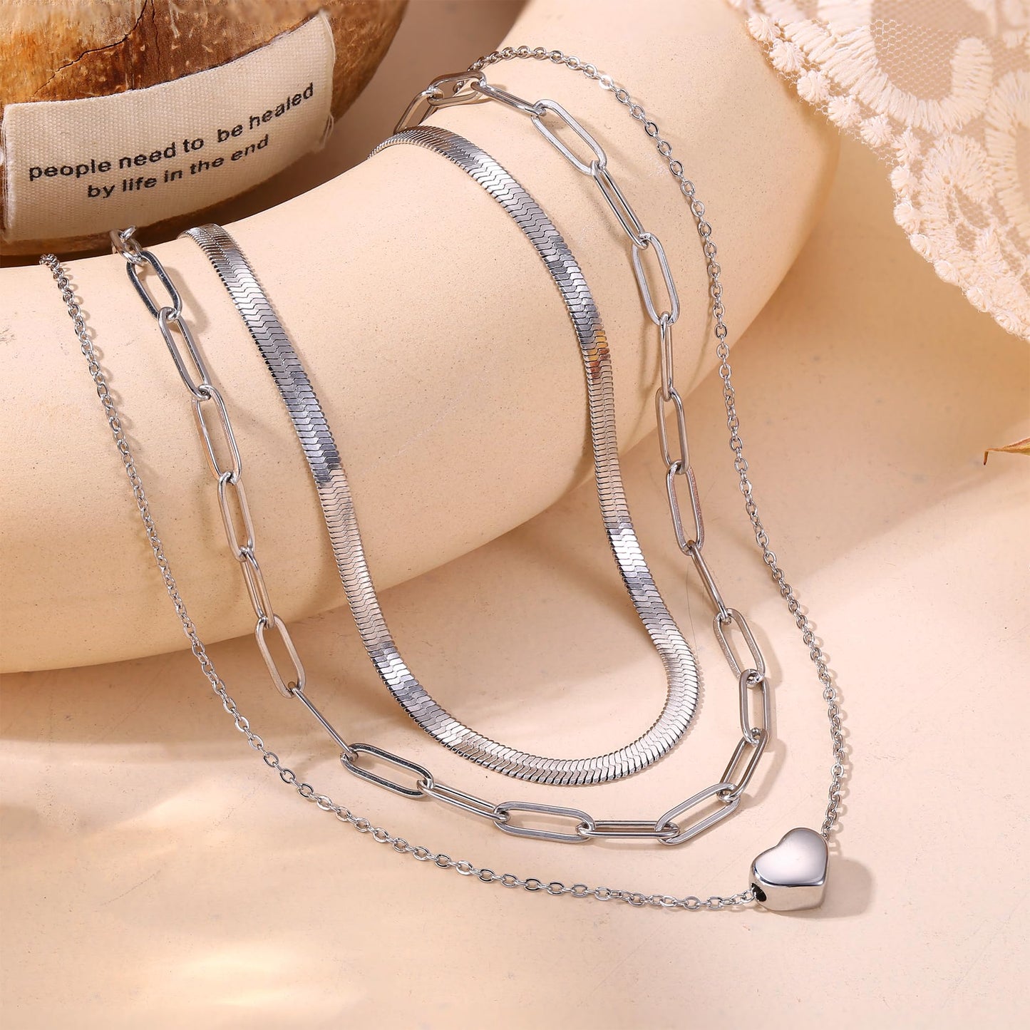ADRAMATA 3Pcs Collana Donna Acciaio Inossidabile Collana Placcato Oro 14K Impilabile Collana Girocollo Set Collana Pendenti Regolabili Collana Croce/Moneta/Cuore Catena Argento Collane Oro Donna