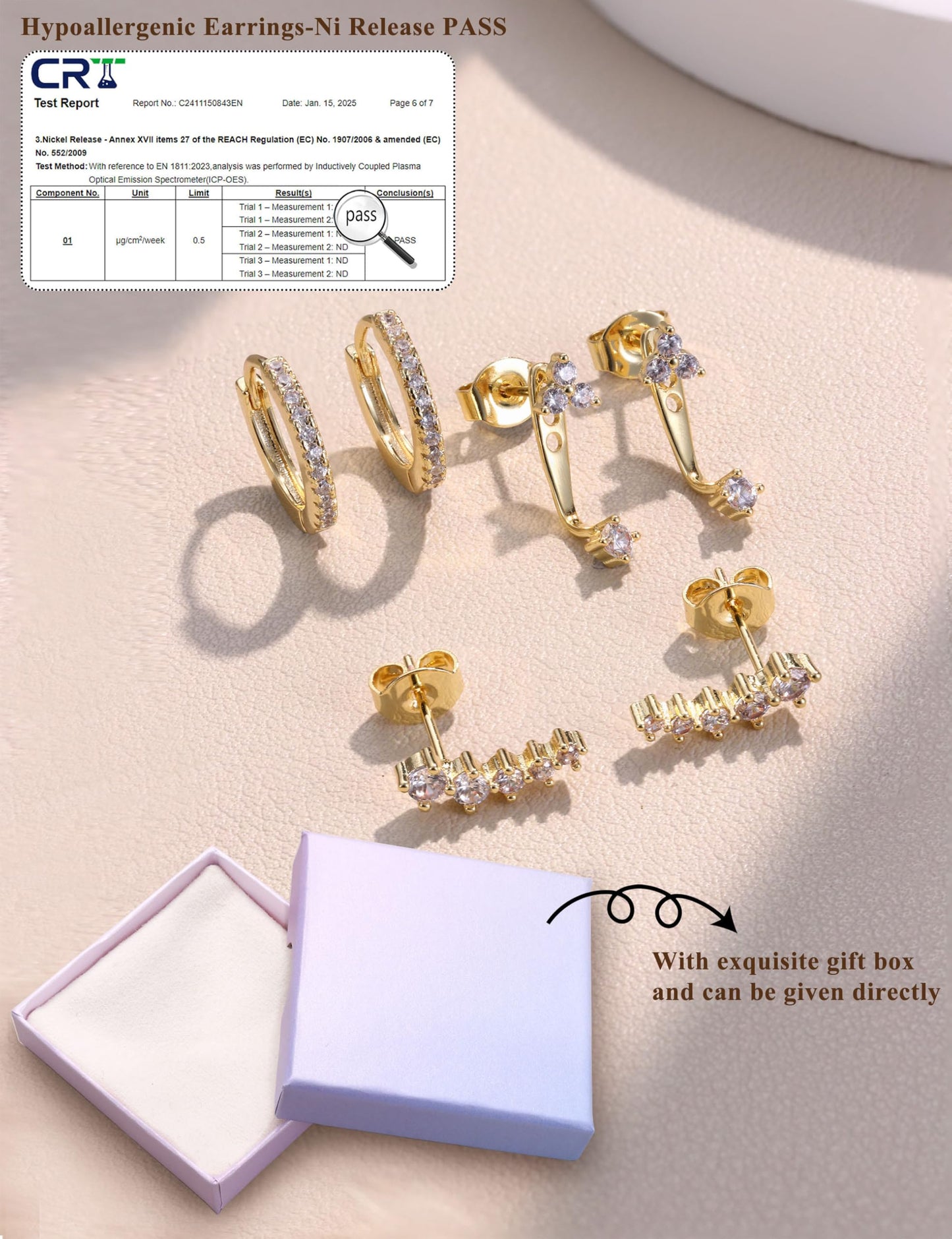 Chriscoco 3 Paia Orecchini Donna Oro Placcato 14K Acciaio Chirurgico Piccoli Orecchini Cerchio Argento Anallergici Set Piercing Orecchio