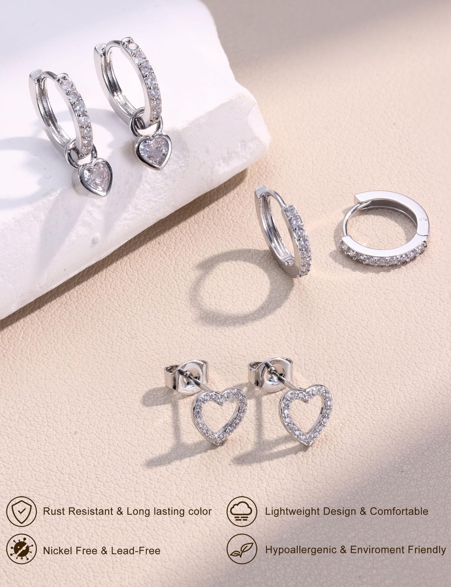 Chriscoco 3 Paia Orecchini Donna Oro Placcato 14K Acciaio Chirurgico Piccoli Orecchini Cerchio Argento Anallergici Set Piercing Orecchio