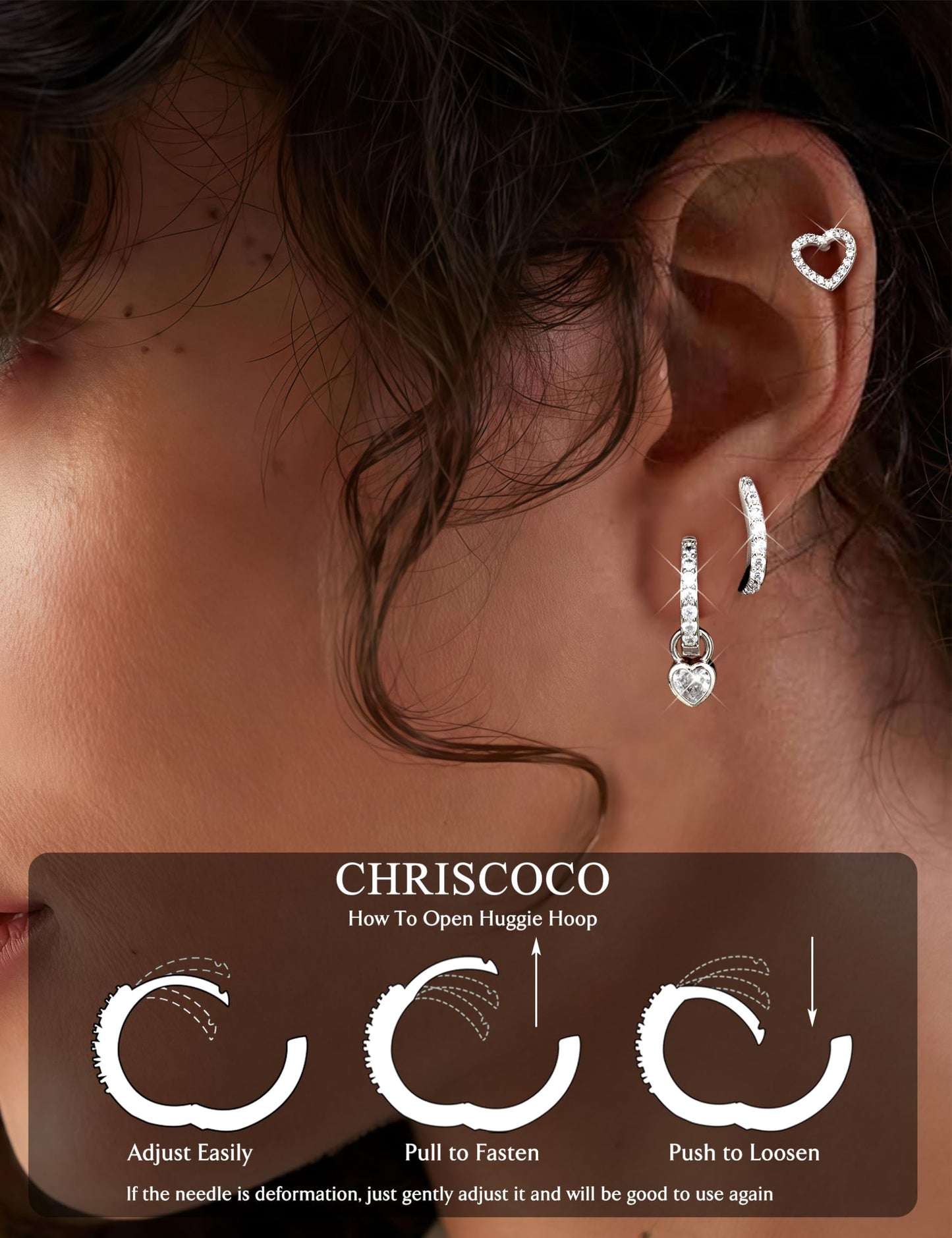 Chriscoco 3 Paia Orecchini Donna Oro Placcato 14K Acciaio Chirurgico Piccoli Orecchini Cerchio Argento Anallergici Set Piercing Orecchio