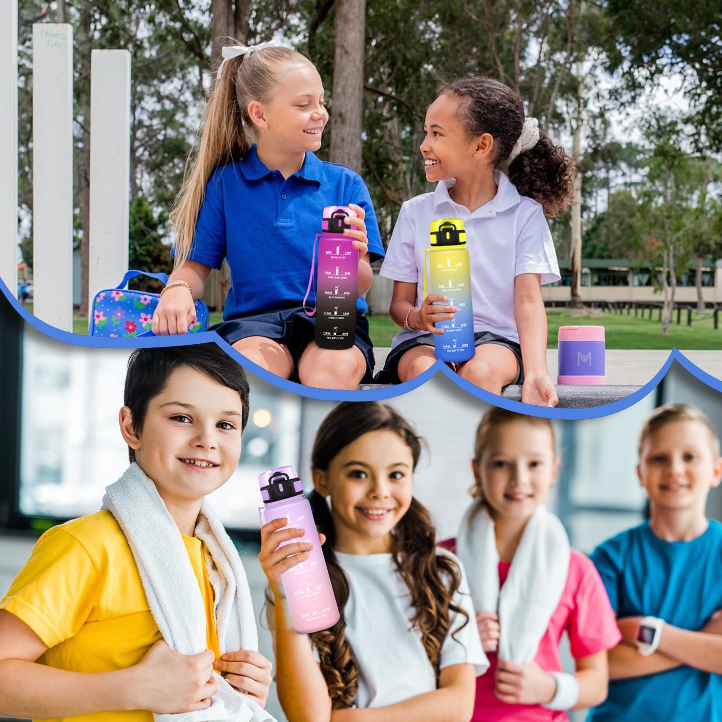 Borraccia, Borraccia 500ml, Borraccie Senza Perdite, Borraccie Motivazionale, Facile da Trasportare, Bottiglia Orari, Bottiglia Graduata, Facile da Pulire, per Sport, Fitness, Yoga, Scuola, Bambina